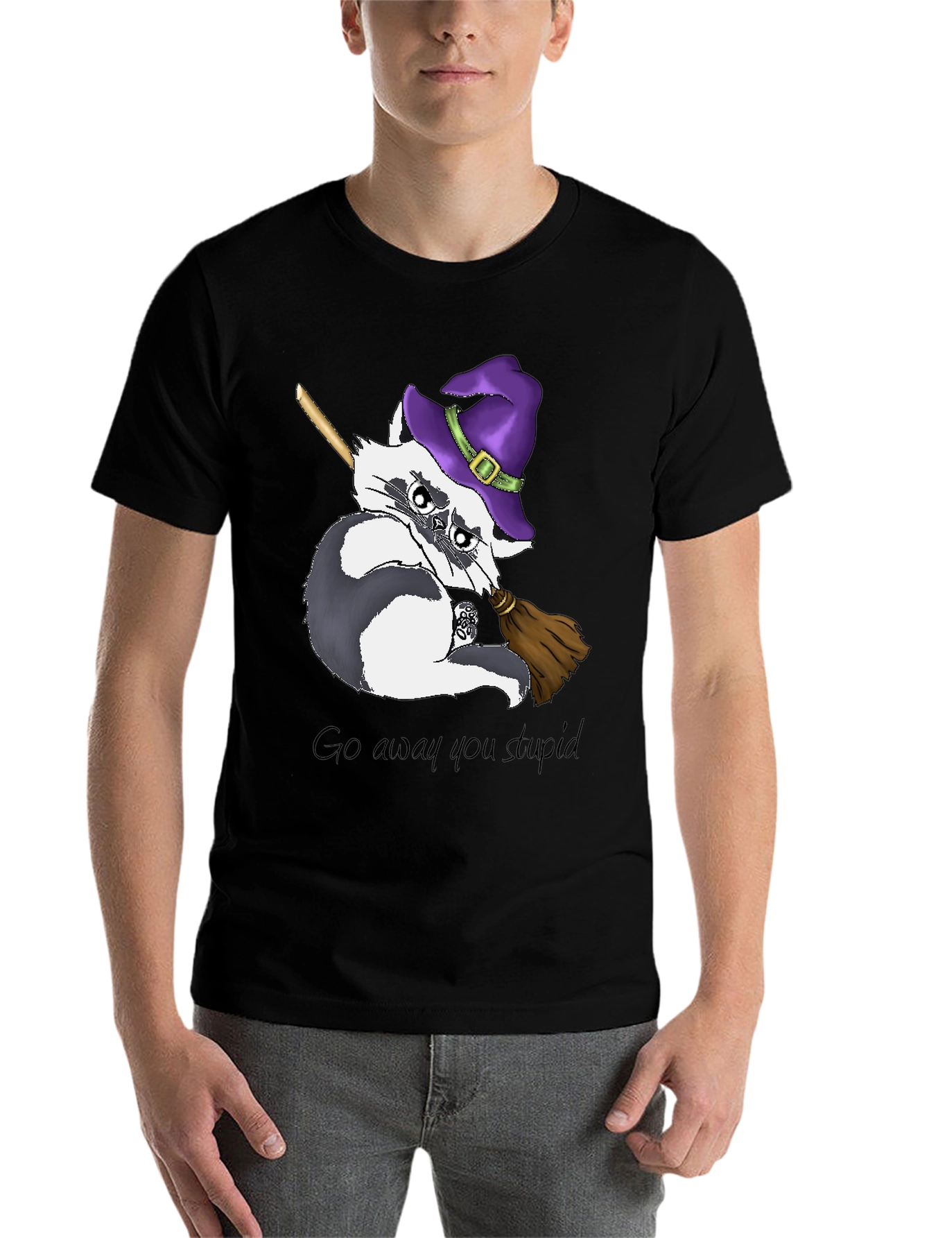 Black Grumpy Witch Raccoon T-Shirt view 7