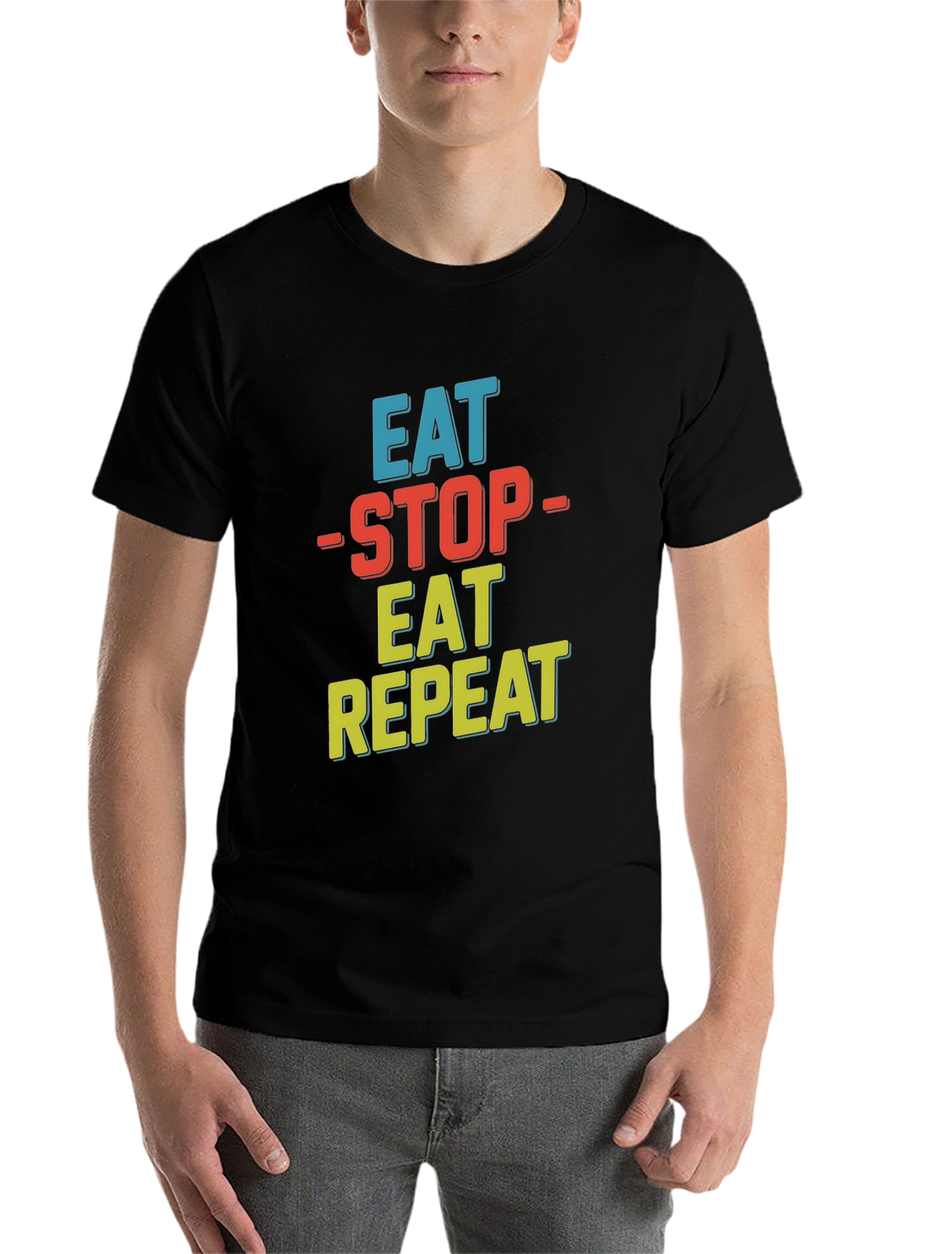 Black Eat Stop Eat Repeat Graphic Tee view 7