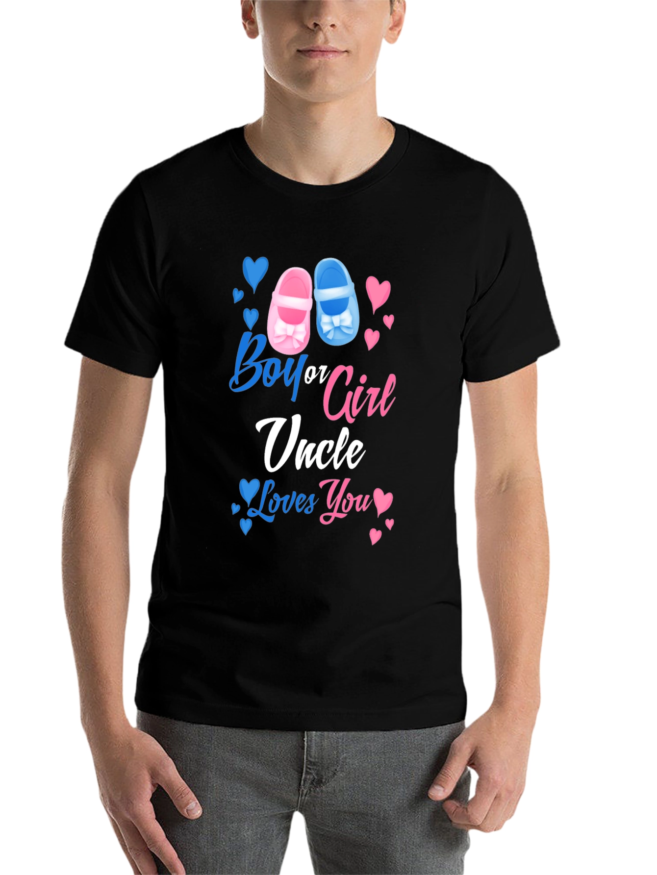 Black Boy or Girl Uncle Loves You Gender Reveal T-Shirt view 7