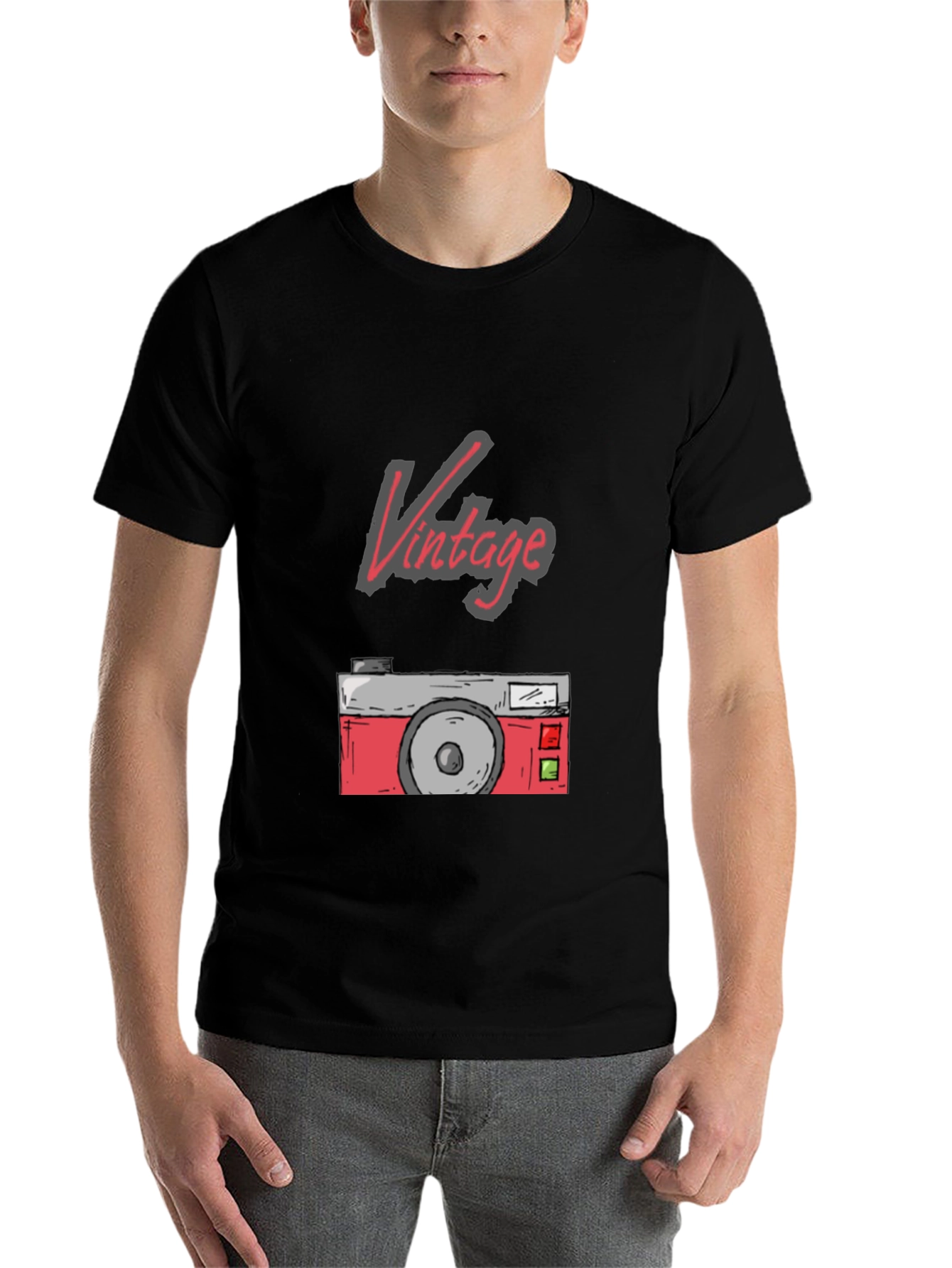 Black Vintage Camera Graphic Tee - Retro Style view 7