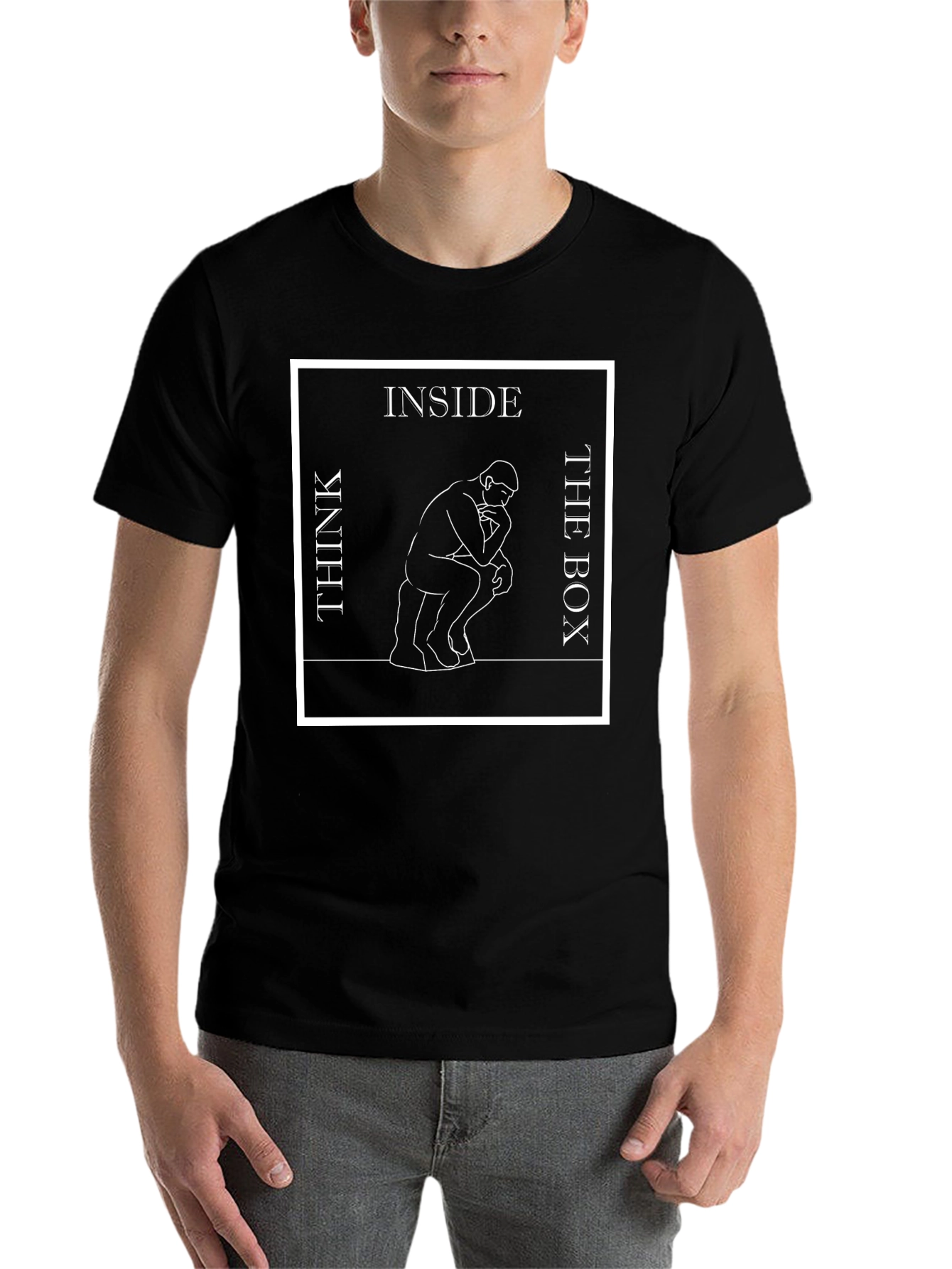 Black Think Inside the Box Graphic T-Shirt - Stylish Philosophy Tee view 7