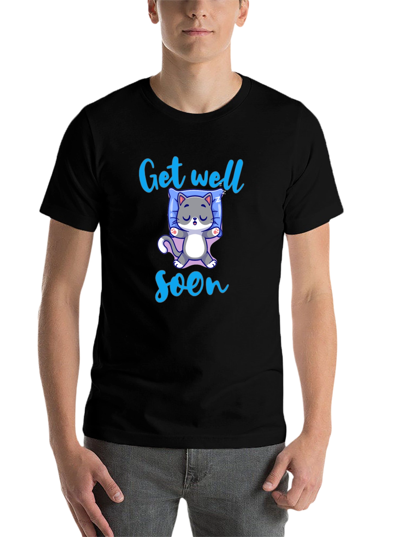 Black Get Well Soon Cute Cat T-Shirt view 7