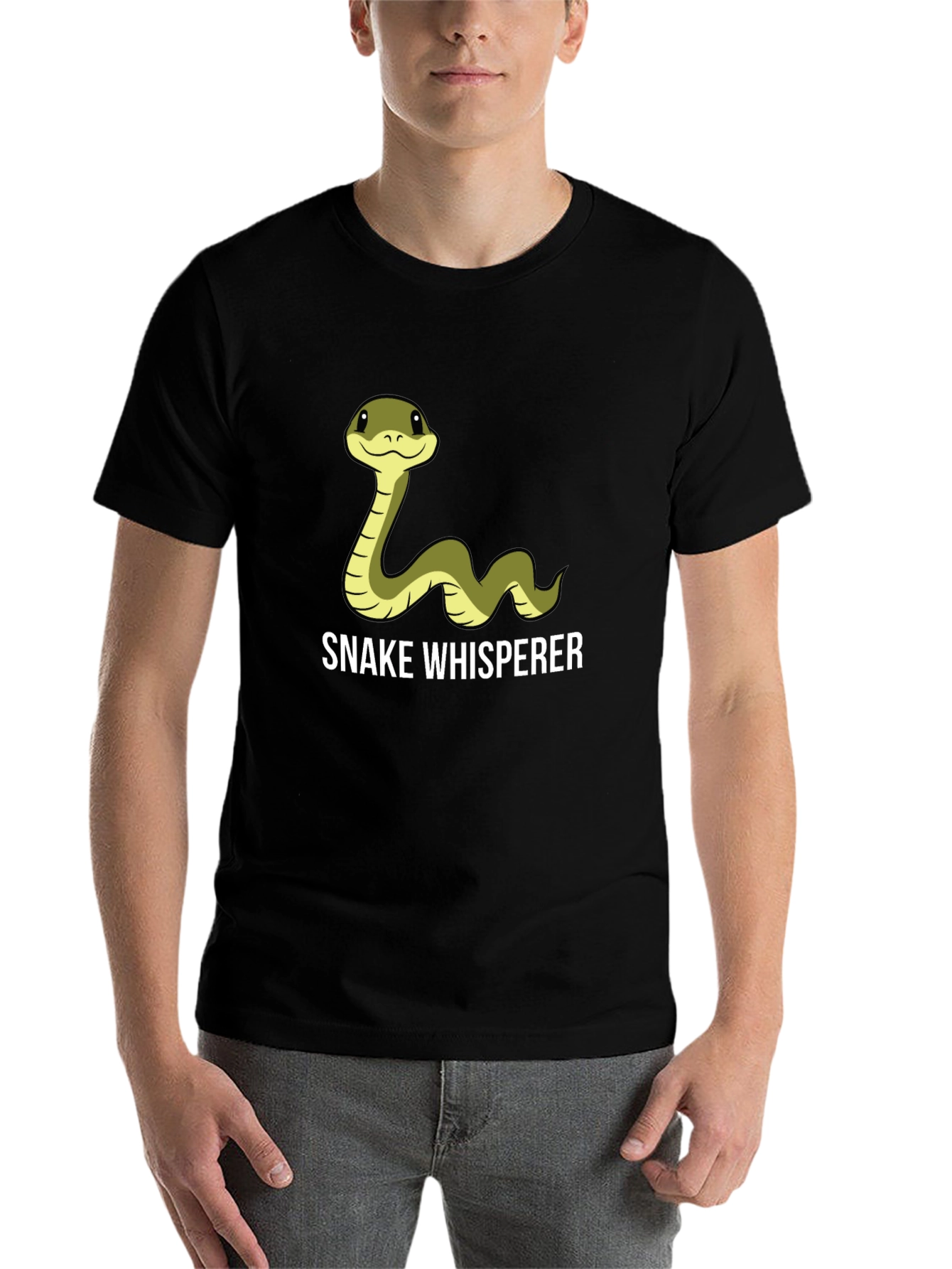 Black Snake Whisperer Tee - Cartoon Snake Black T-Shirt view 7