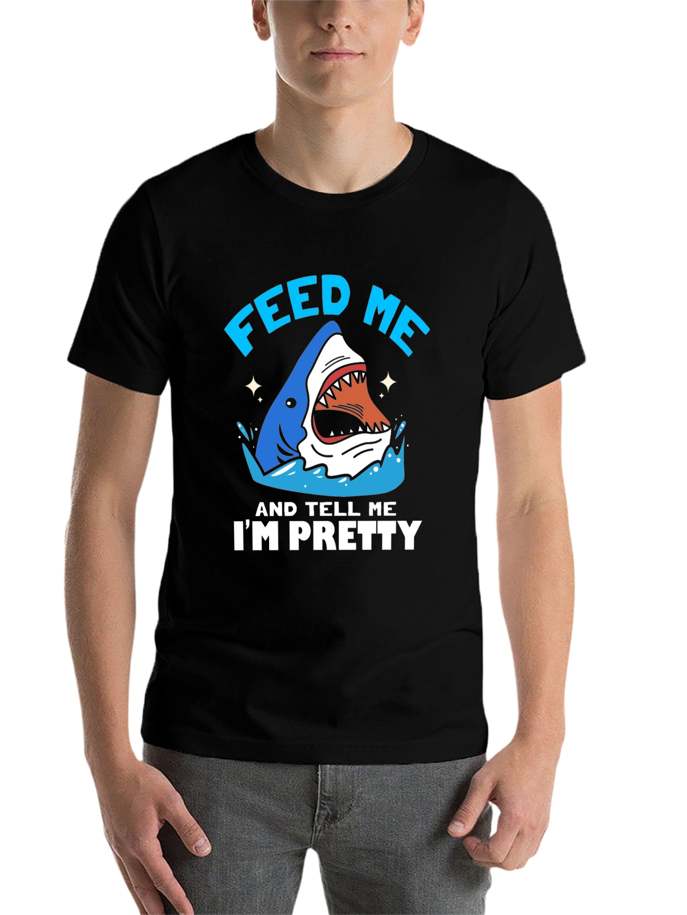 Black Feed Me Shark T-Shirt - Funny Ocean Lover Tee view 7
