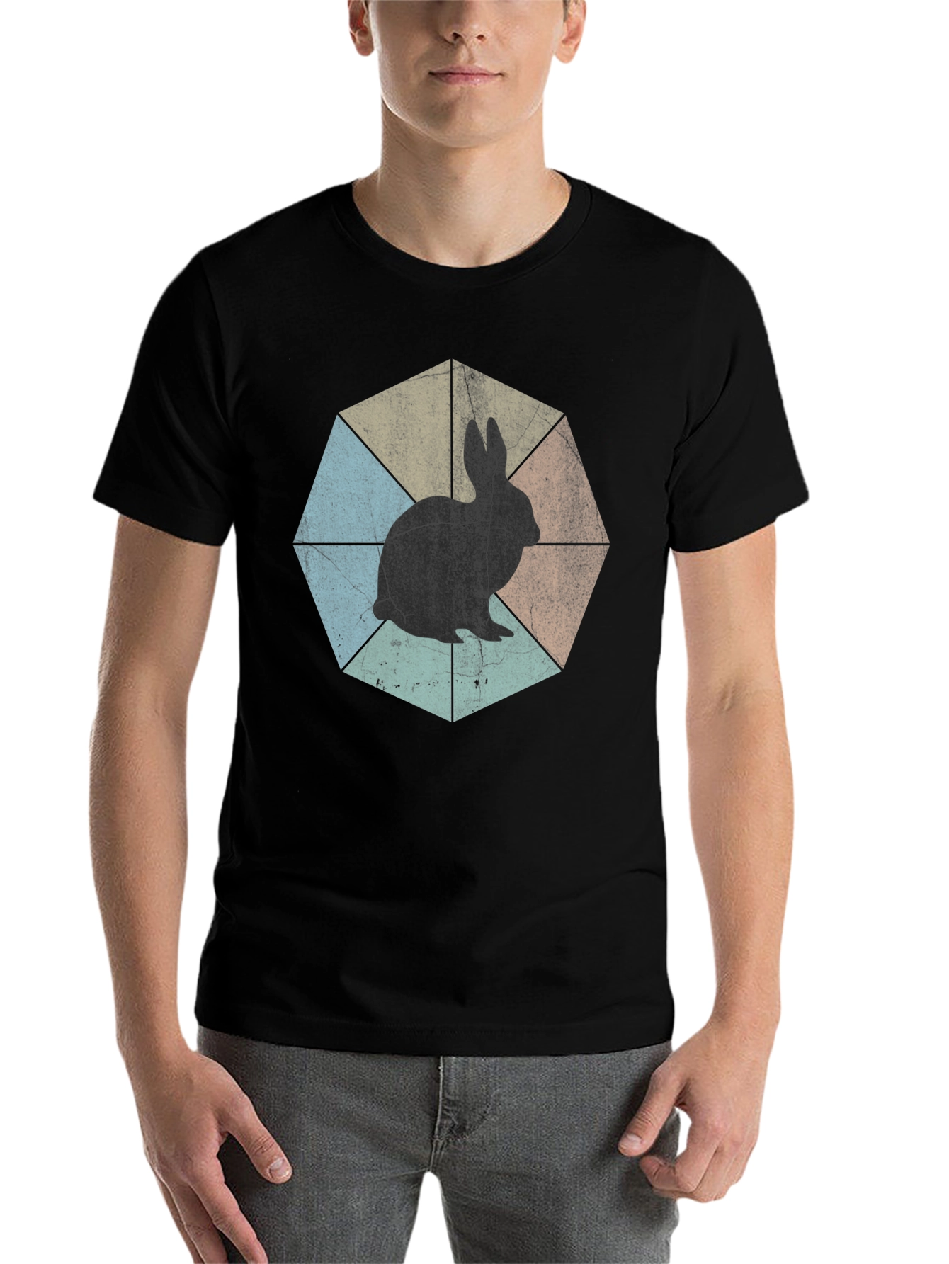 Retro Rabbit Graphic Tee - Unisex Black T-Shirt - 7
