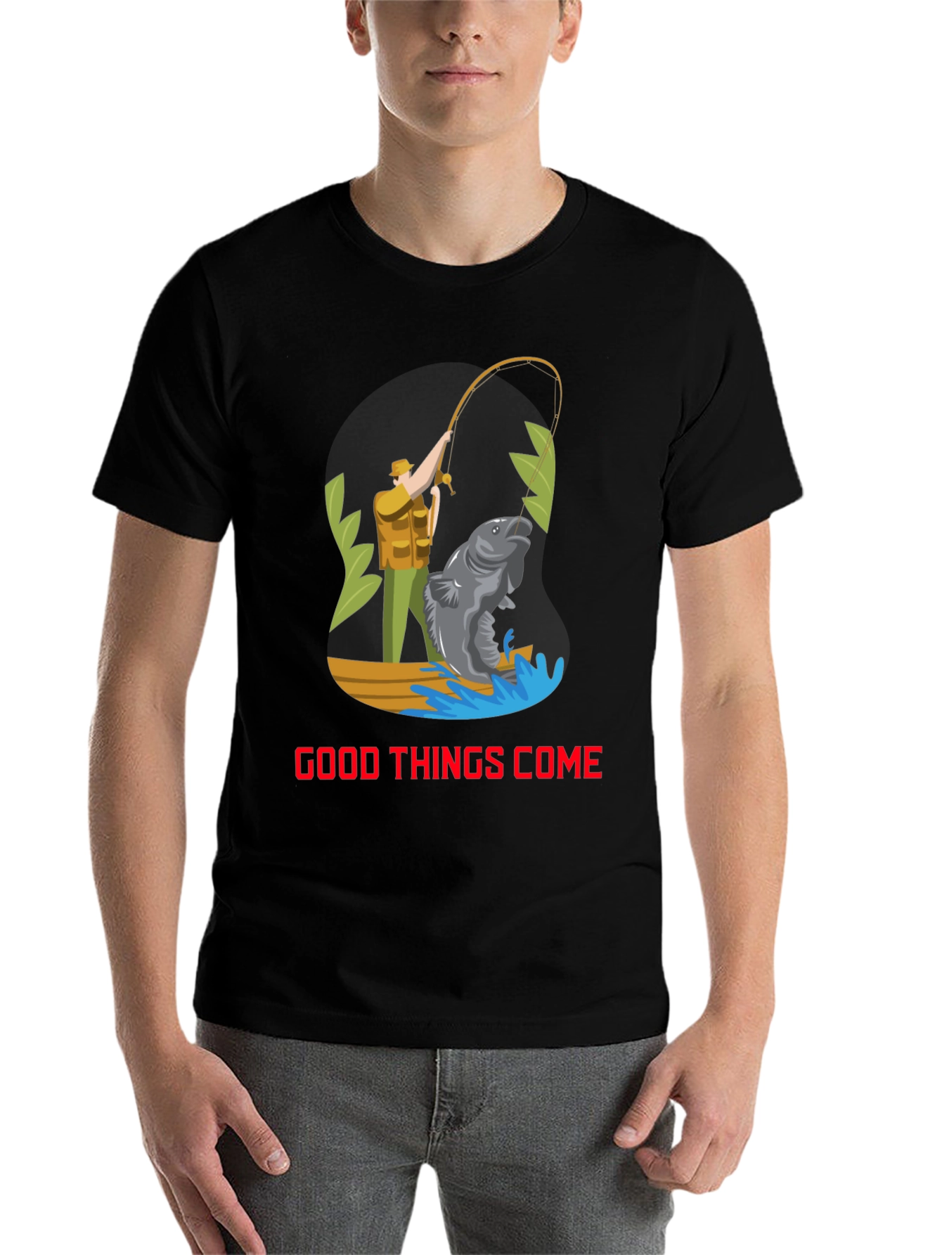 Black Fishing Graphic Tee - Good Things Come T-Shirt view 7