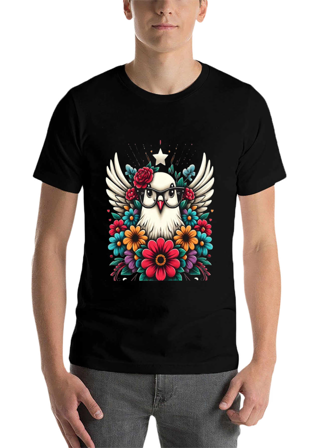 Black Dove with Floral Glasses Graphic Tee view 7