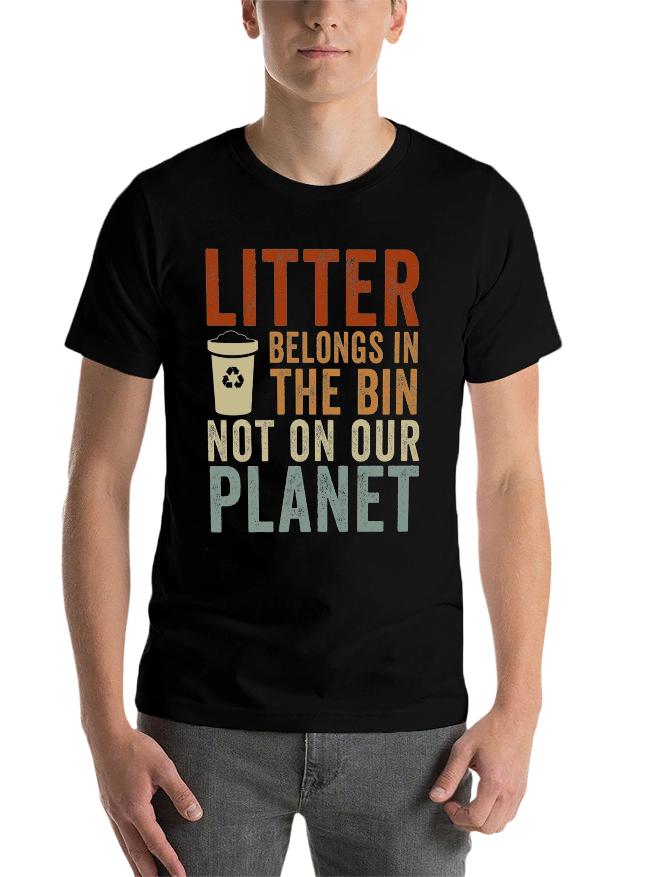 Black Litter Belongs In The Bin Graphic T-Shirt view 7