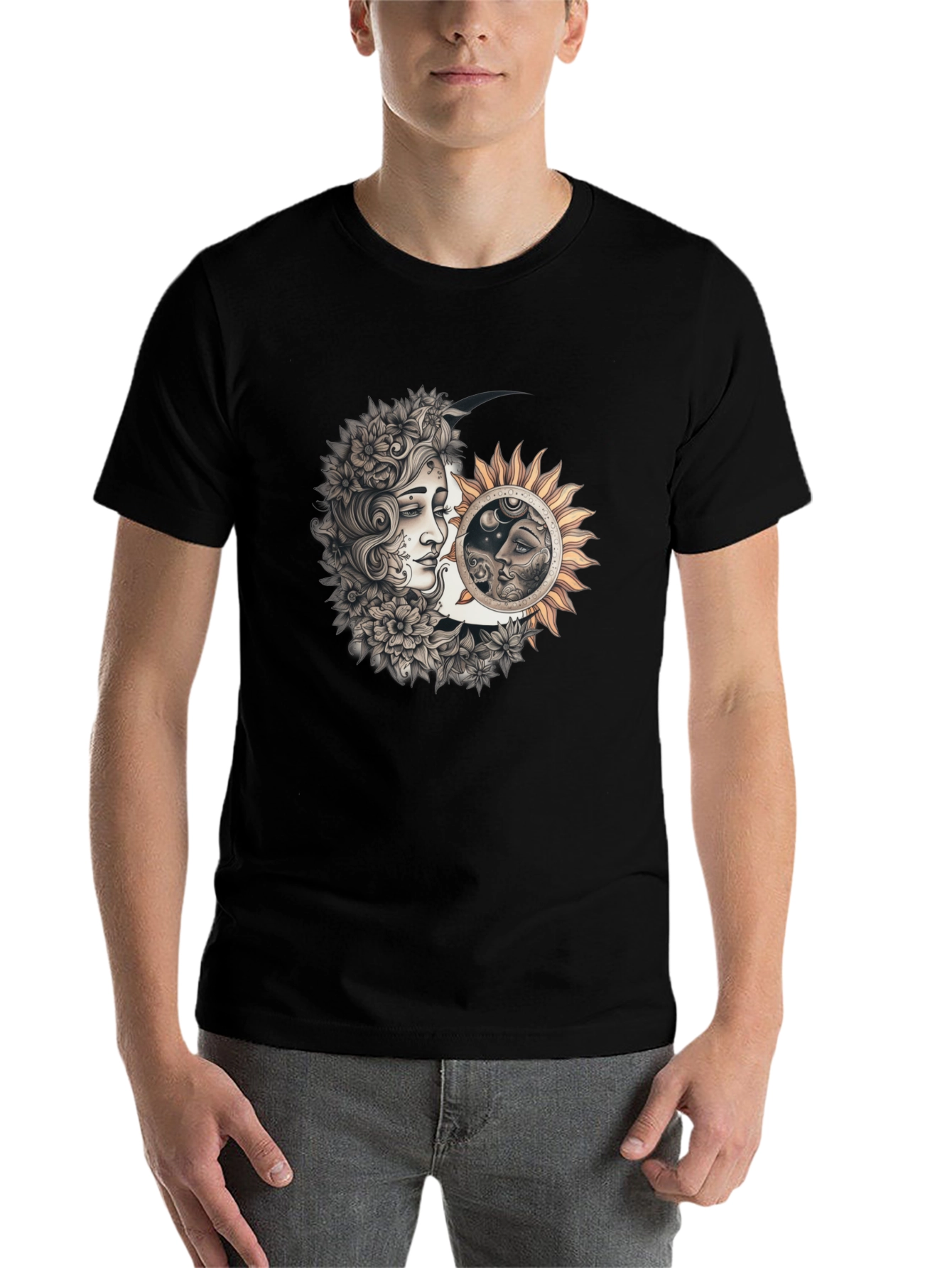 Black Celestial Moon & Sun Graphic Tee - Unisex Black T-Shirt view 7