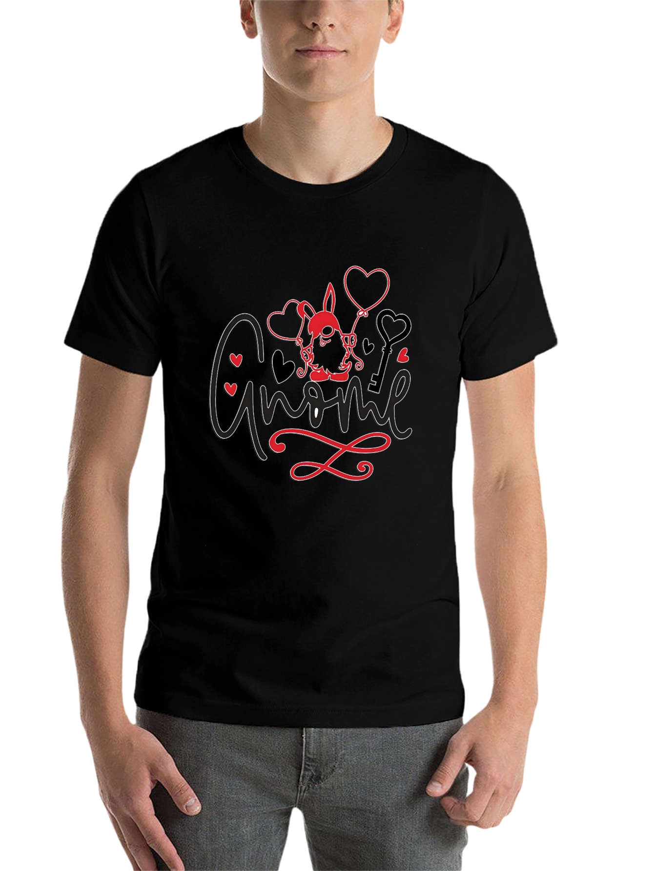 Black Gnome Valentine T-Shirt - Love Heart Key Design view 7
