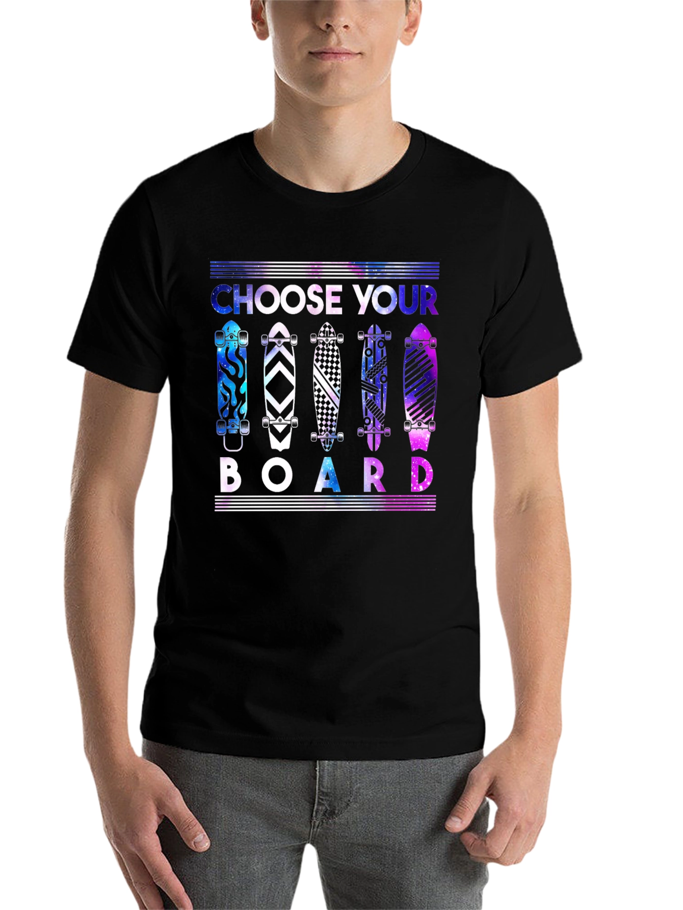 Black Choose Your Board T-Shirt - Skateboard Design view 7