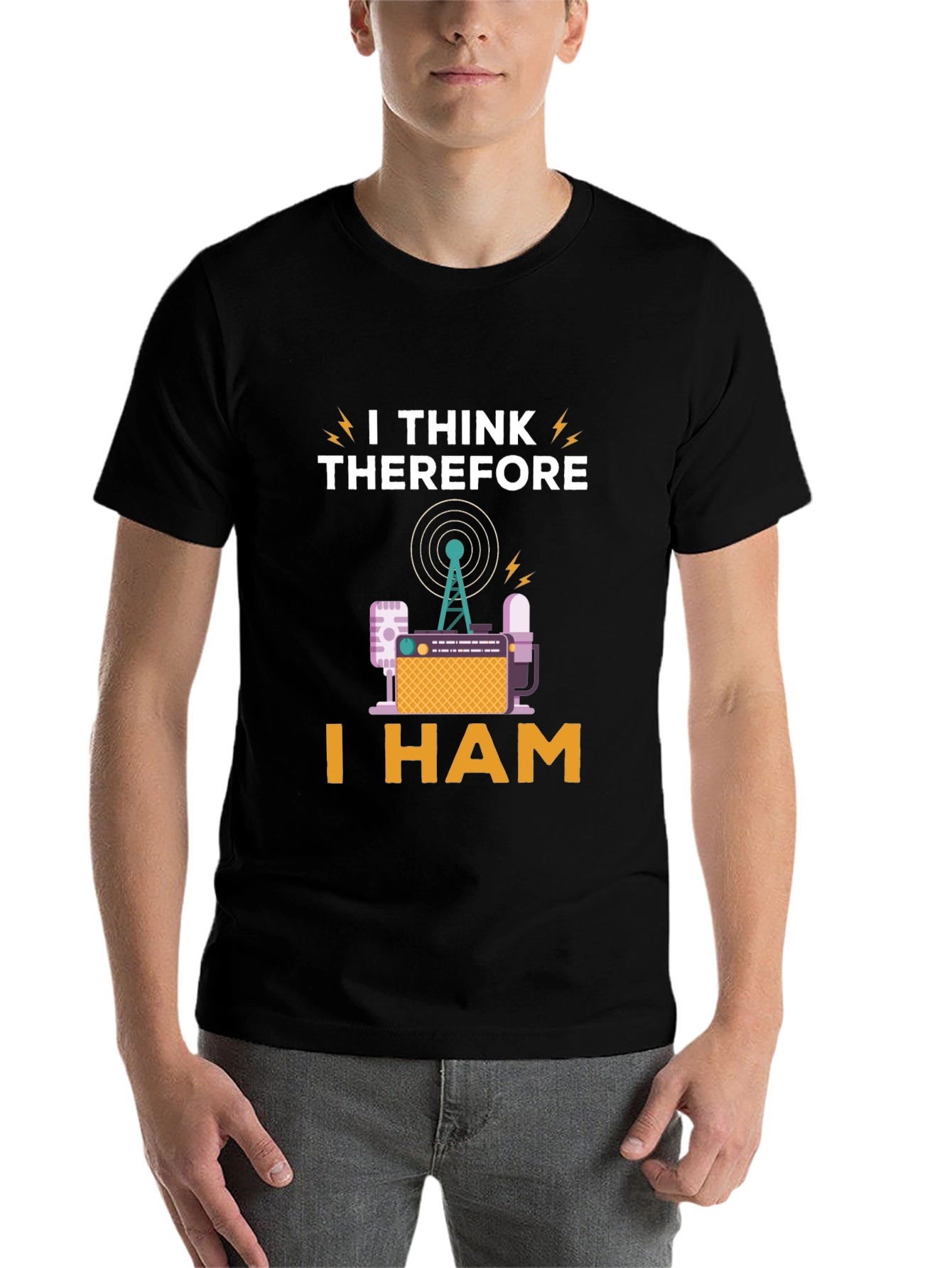 Black I Think Therefore I Ham Radio T-Shirt view 7