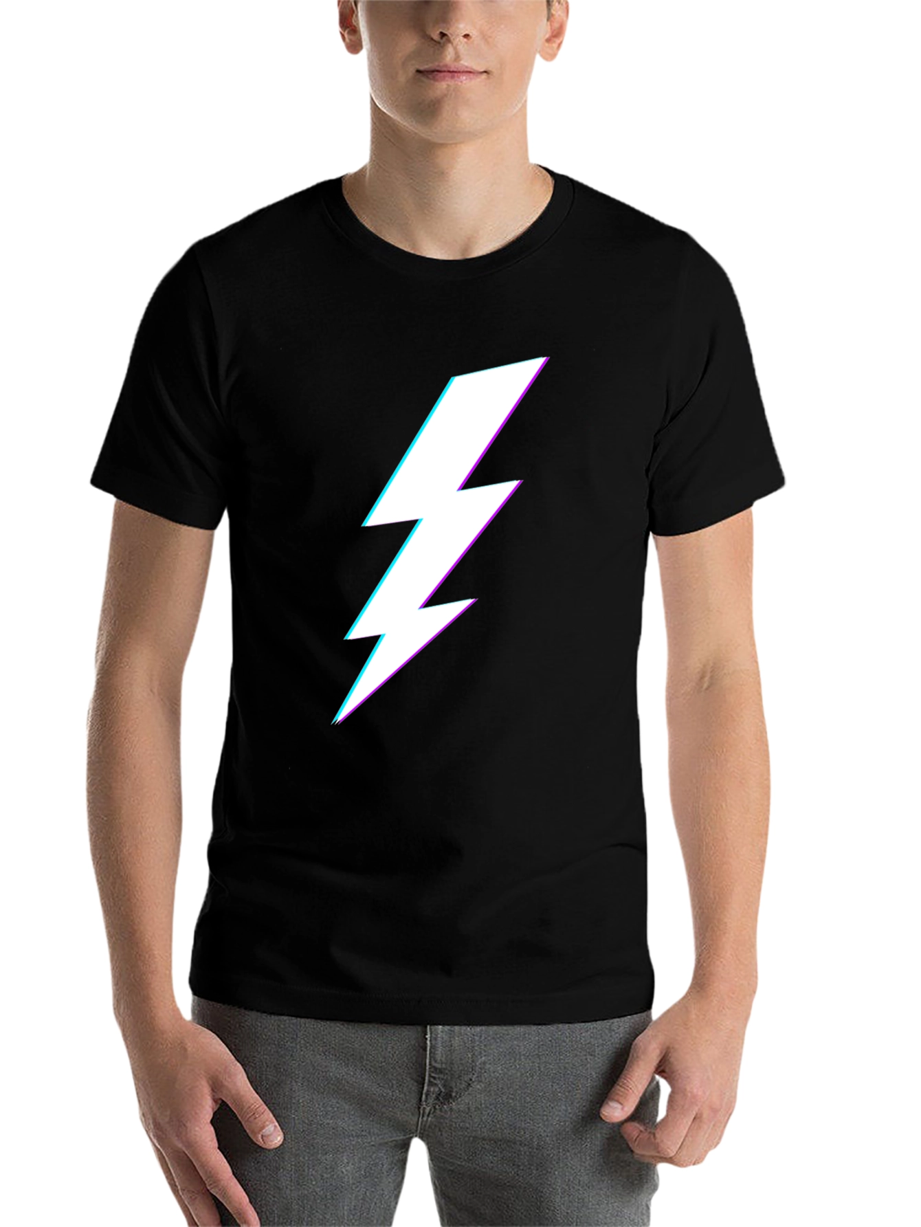 Black Black T-Shirt with Lightning Bolt Graphic view 7