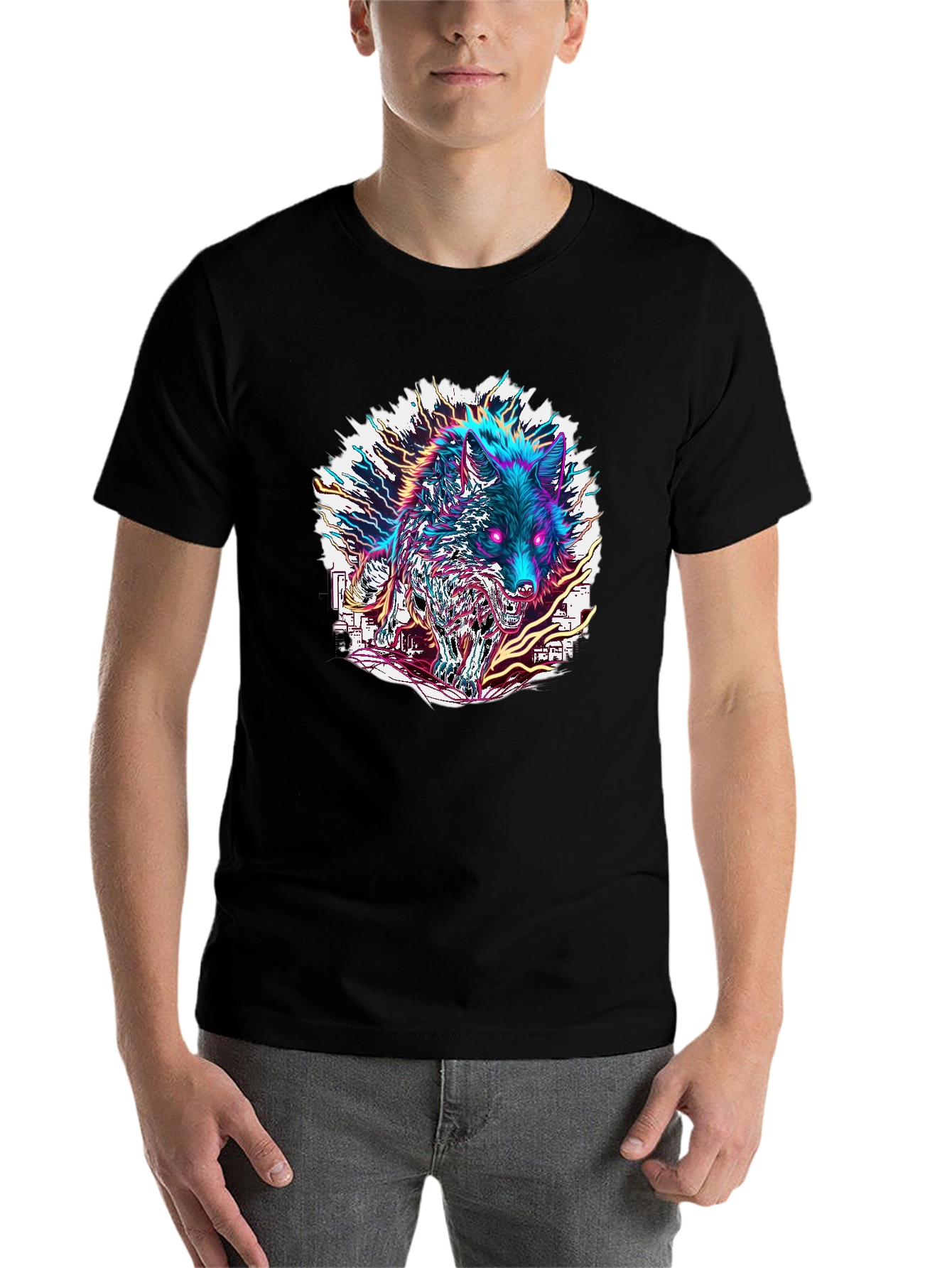 Black Neon Wolf Graphic Tee - Bold Style view 7