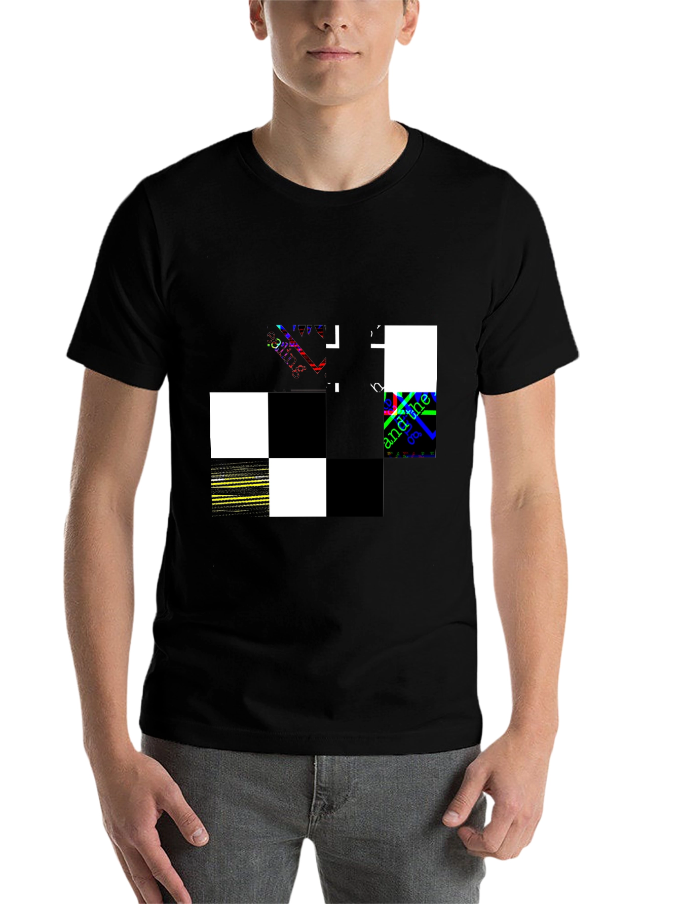Black Abstract Checkerboard Graphic Black T-Shirt view 7