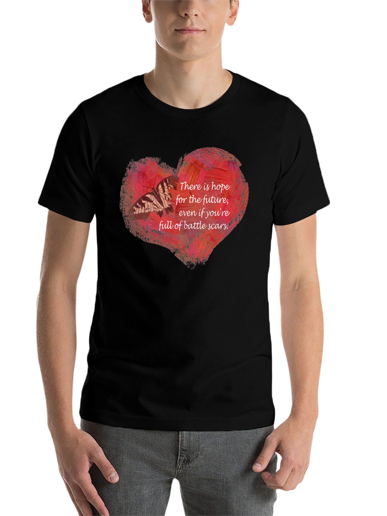 Black Hopeful Heart Battle Scars T-Shirt view 7