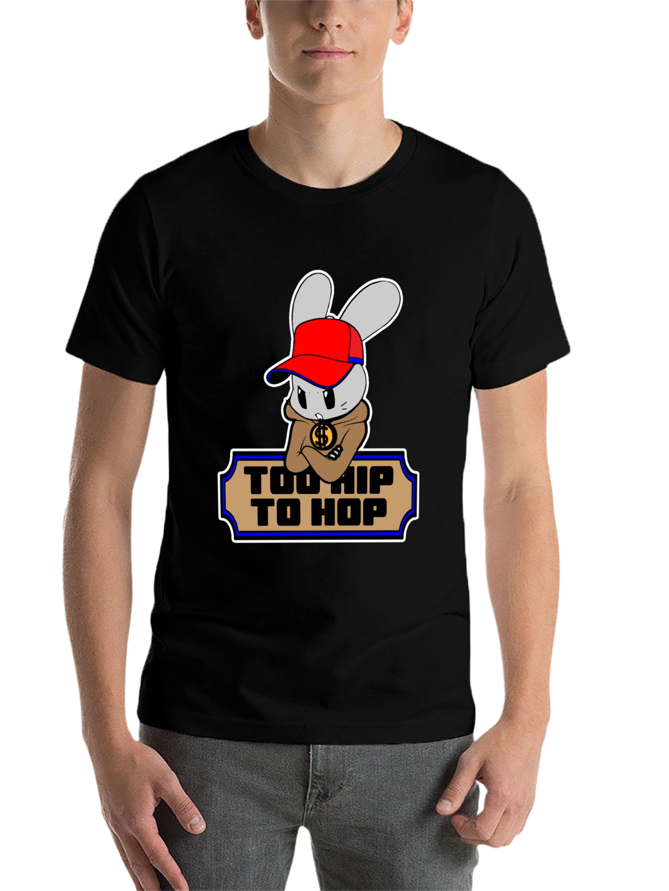 Black Too Hip To Hop Funny Bunny T-Shirt view 7