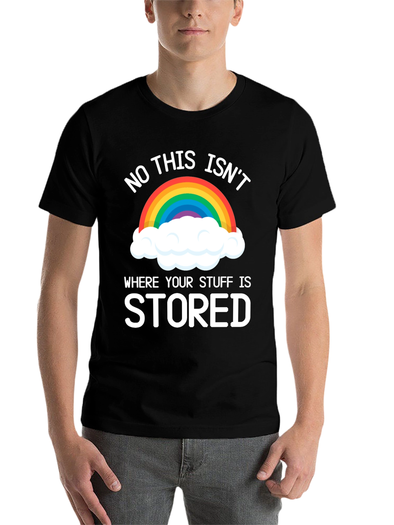 Black Funny Rainbow Cloud T-Shirt - Not Your Storage! view 7