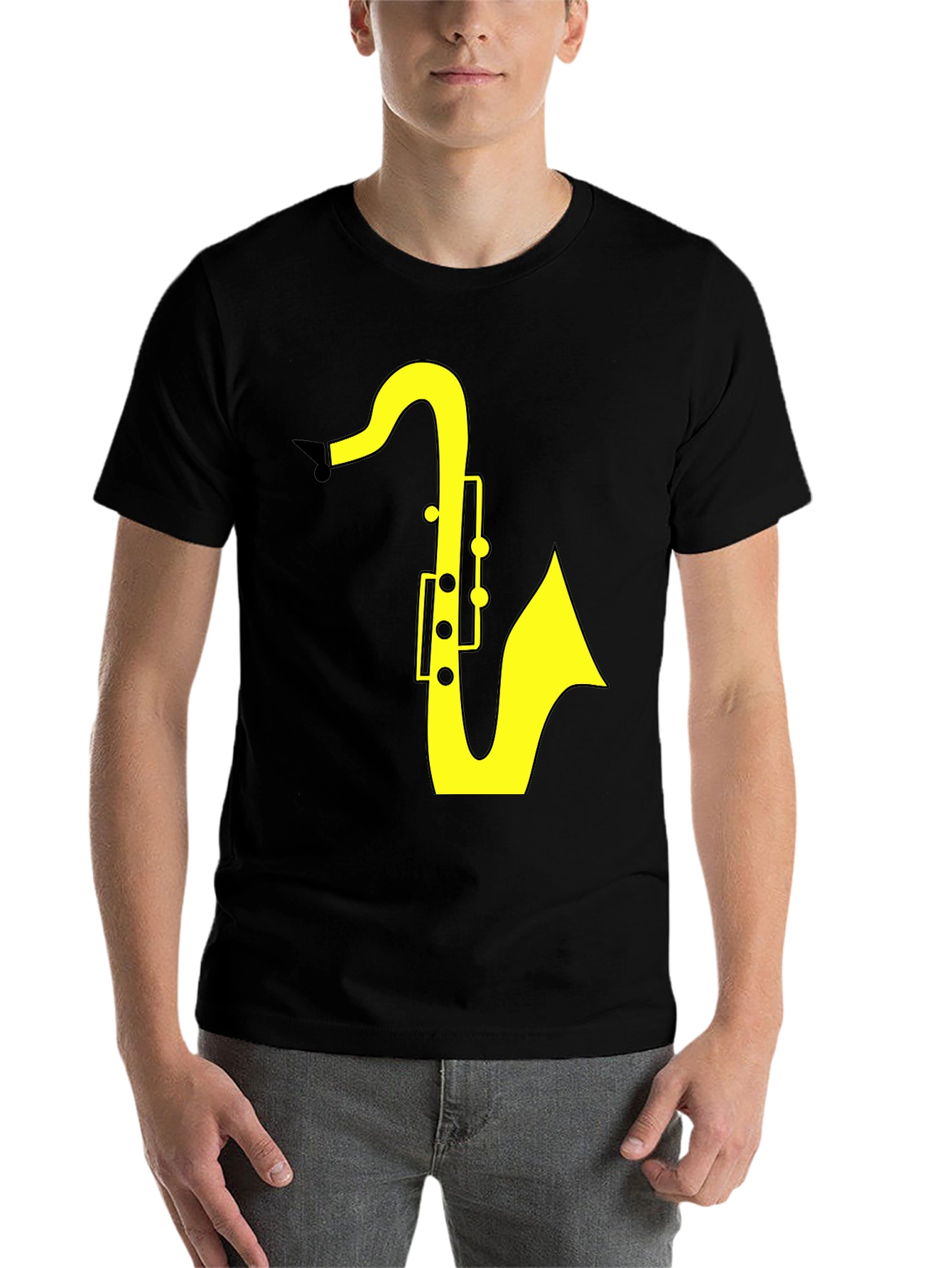 Black Saxophone Graphic Tee - Black Cotton T-Shirt view 7