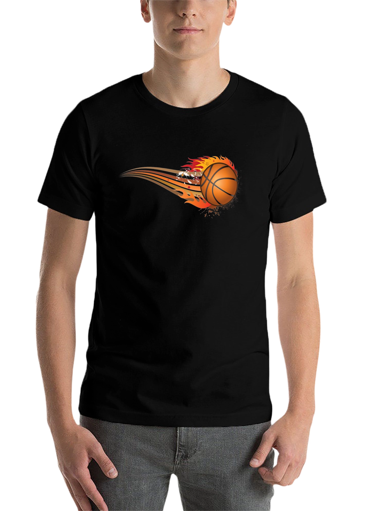 Black Flaming Basketball Graphic Tee - Black view 7