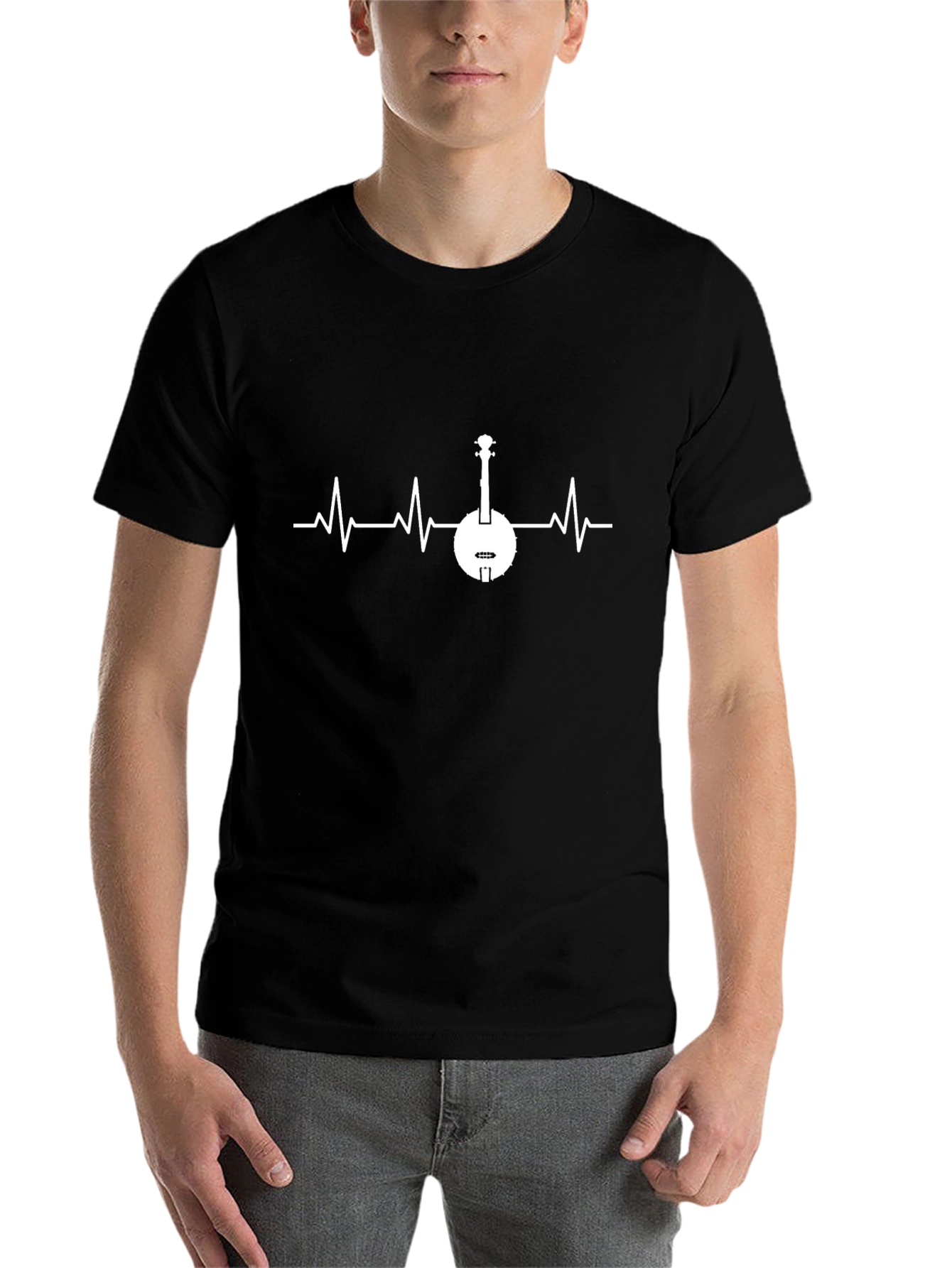 Black Banjo Heartbeat T-Shirt - Music Lover Tee view 7
