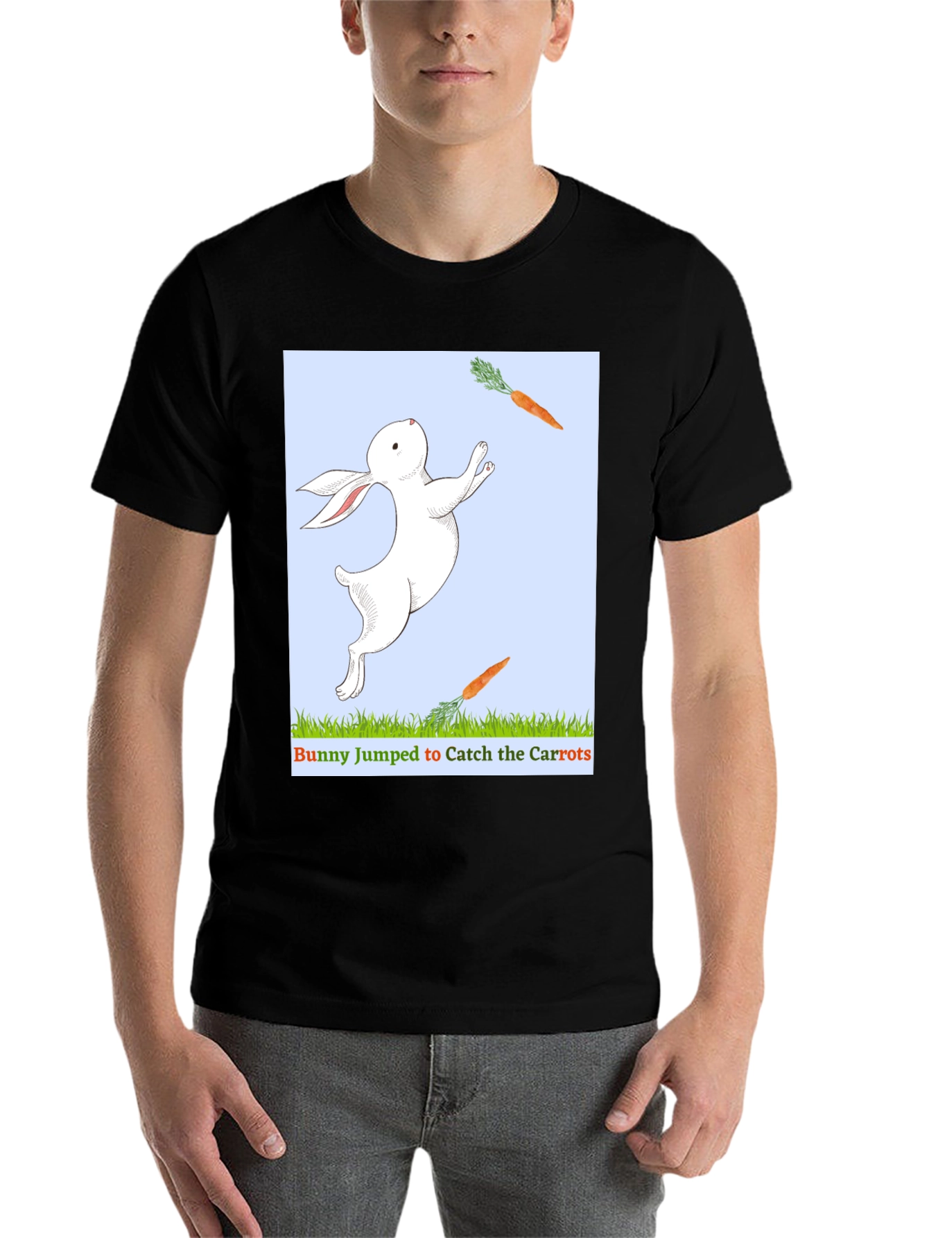 Black Bunny Catching Carrots T-Shirt view 7