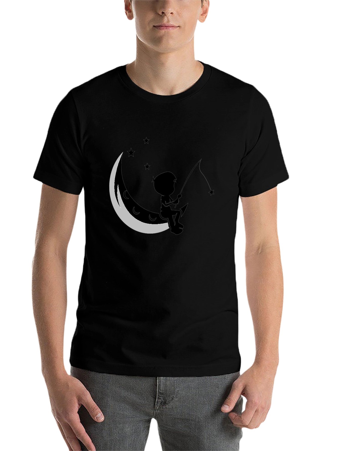 Black Boy Fishing on the Moon T-Shirt view 7
