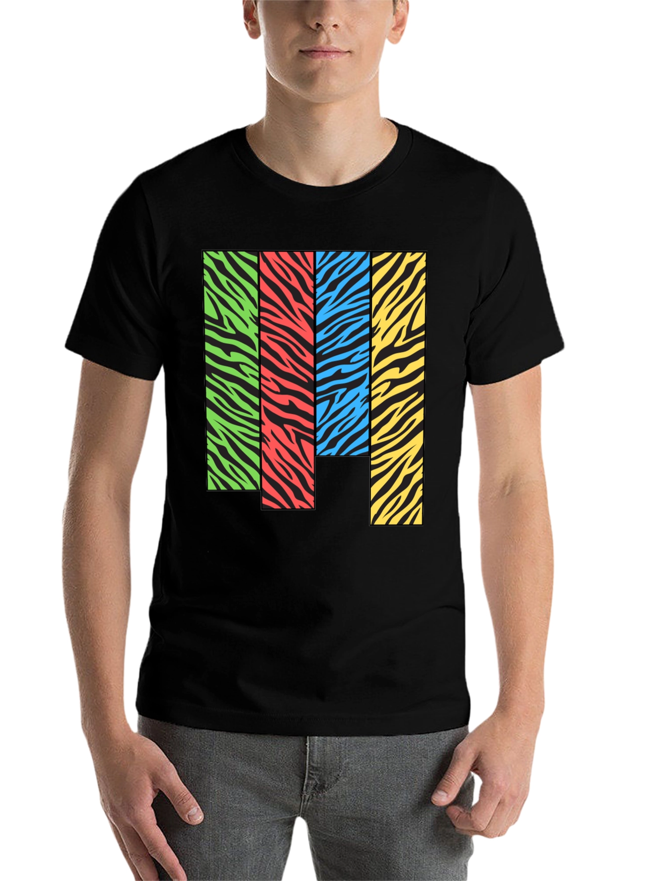 Black Zebra Stripe Color Block Graphic Tee view 7