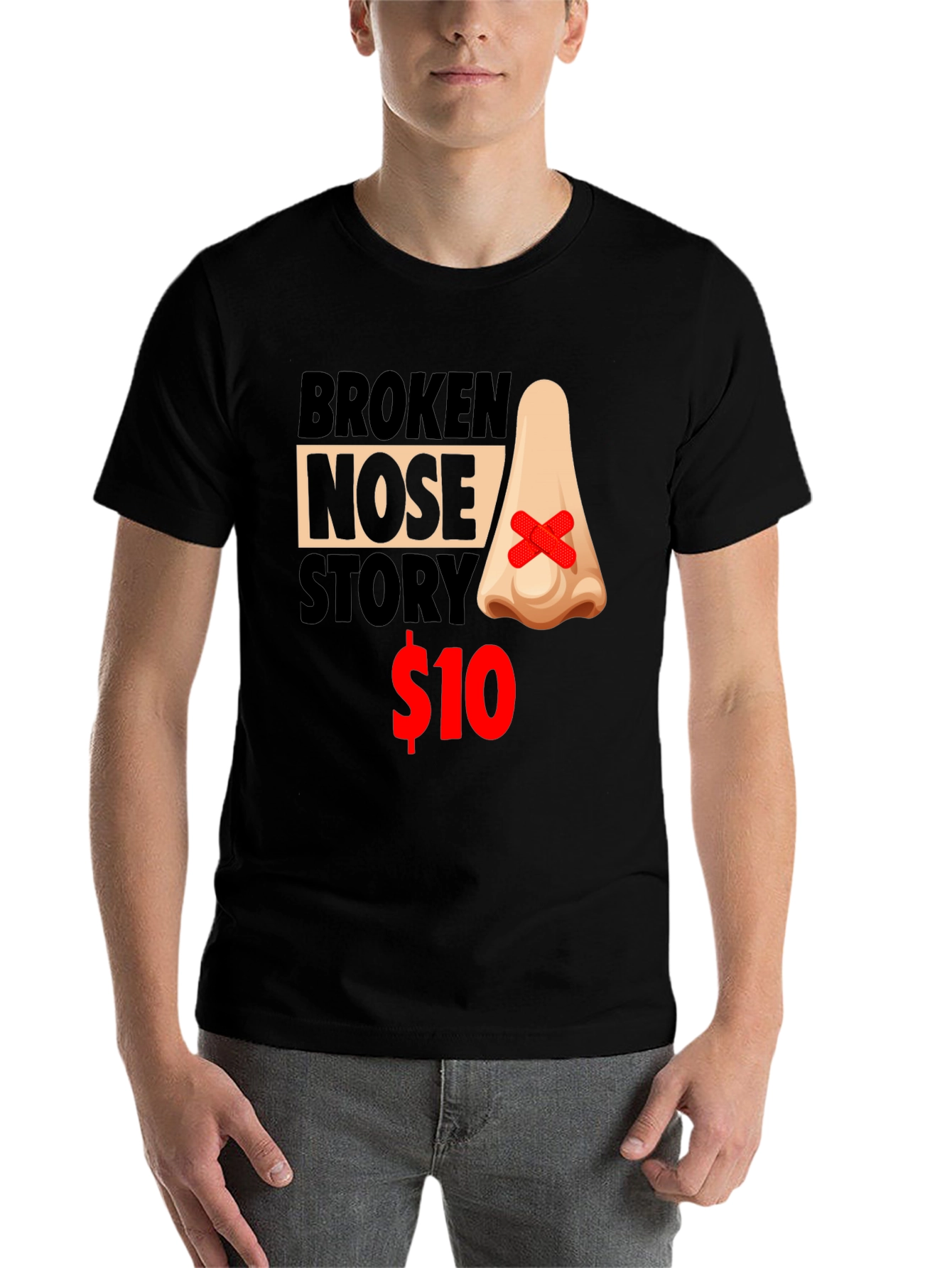 Black Broken Nose Story Graphic Tee - Humorous T-Shirt view 7