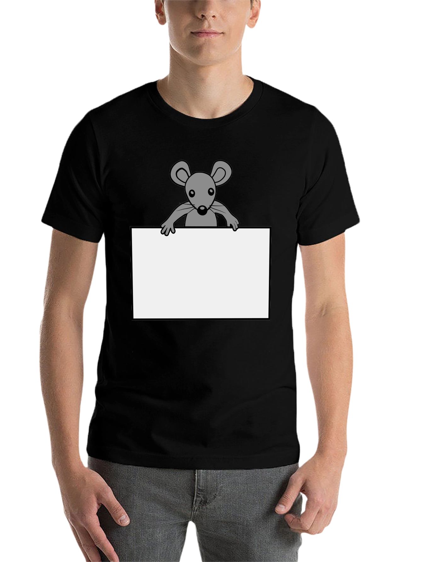 Black Cute Mouse Graphic Tee - Black Cotton T-Shirt view 7
