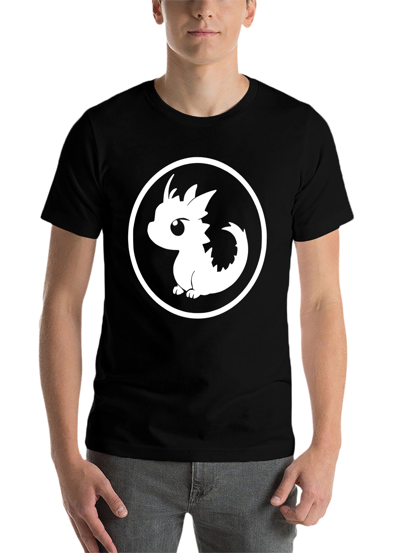 Black Cute Dragon Graphic Tee - Black Cotton T-Shirt view 7
