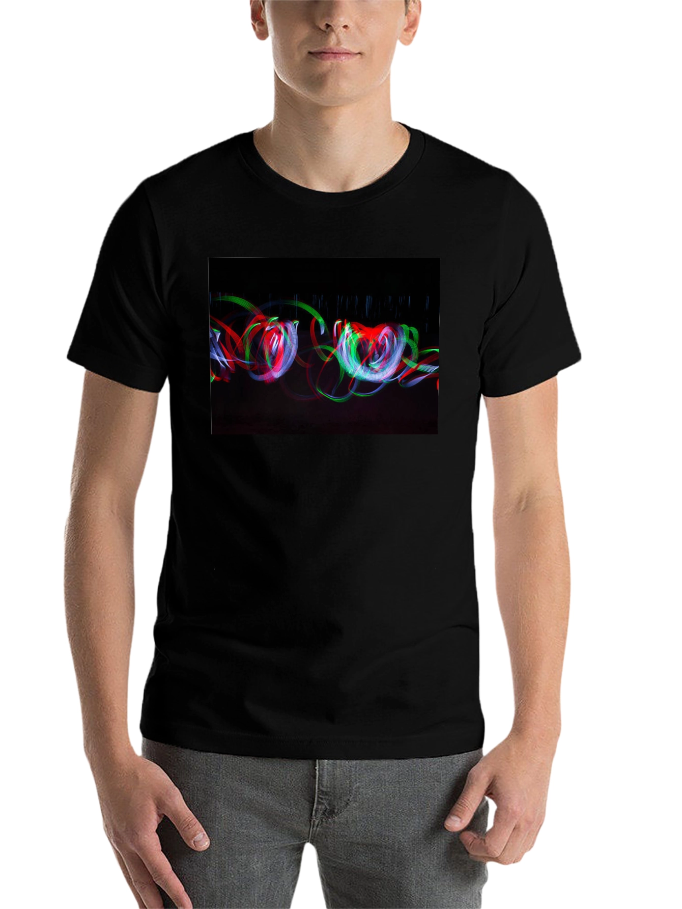 Black Abstract Light Painting Graphic Tee - Black Cotton Blend view 7