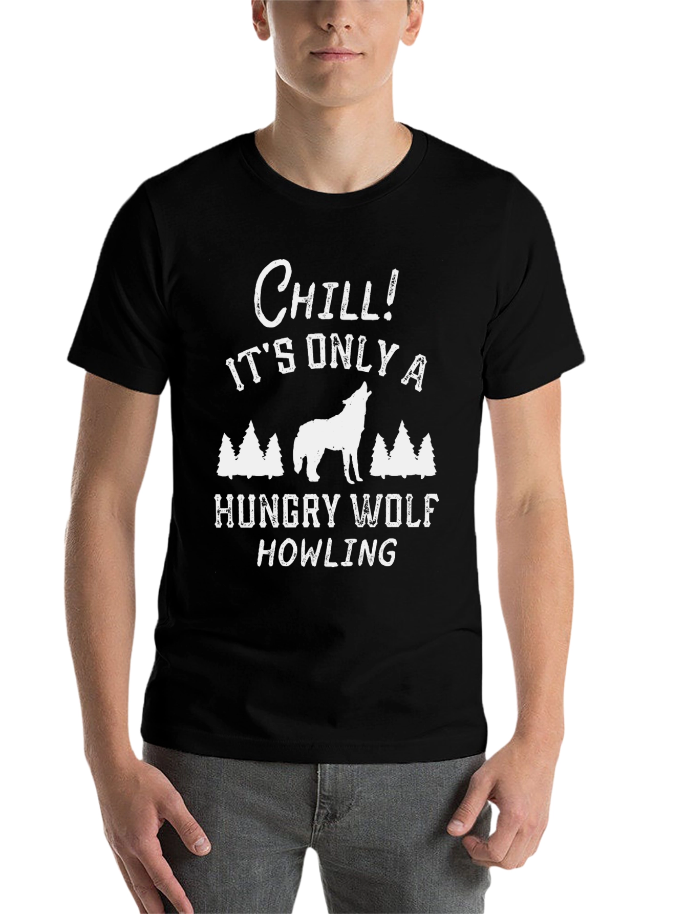 Black Chill Hungry Wolf Howling Men's Graphic Tee view 7