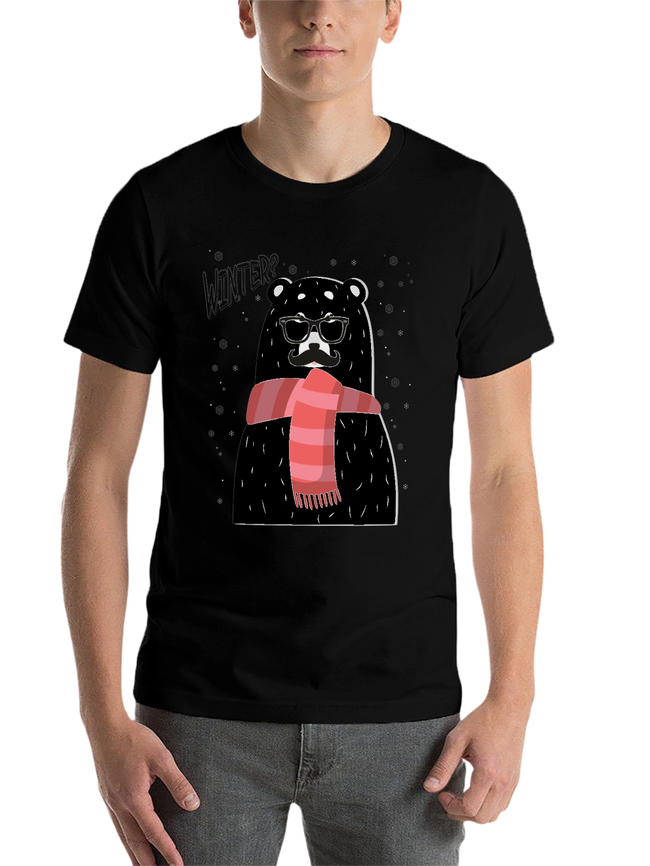Black Winter Bear Graphic Tee - Stylish Holiday Design view 7