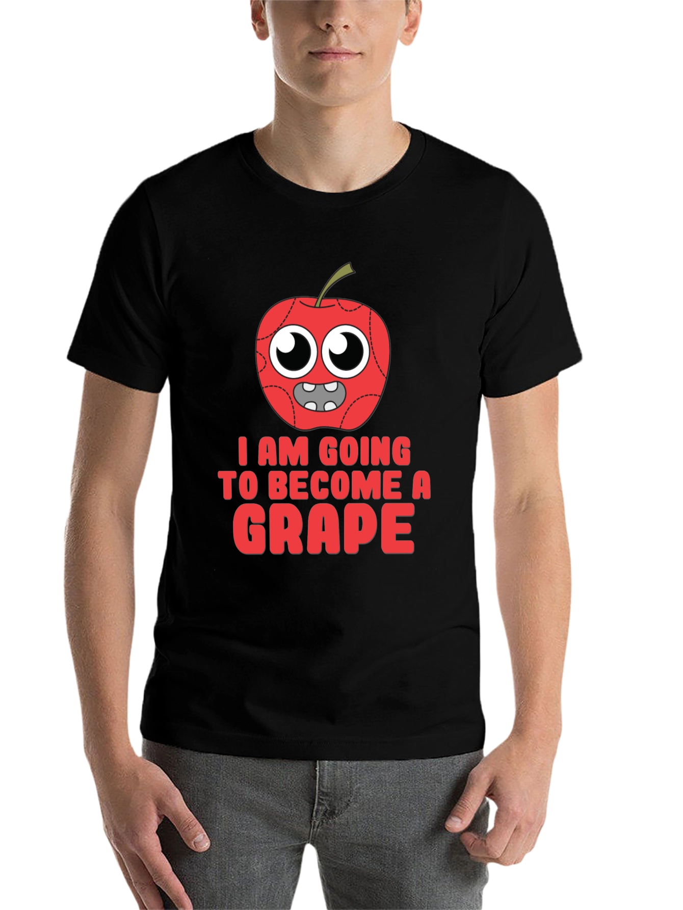 Black Funny Apple Becoming Grape Graphic T-Shirt view 7