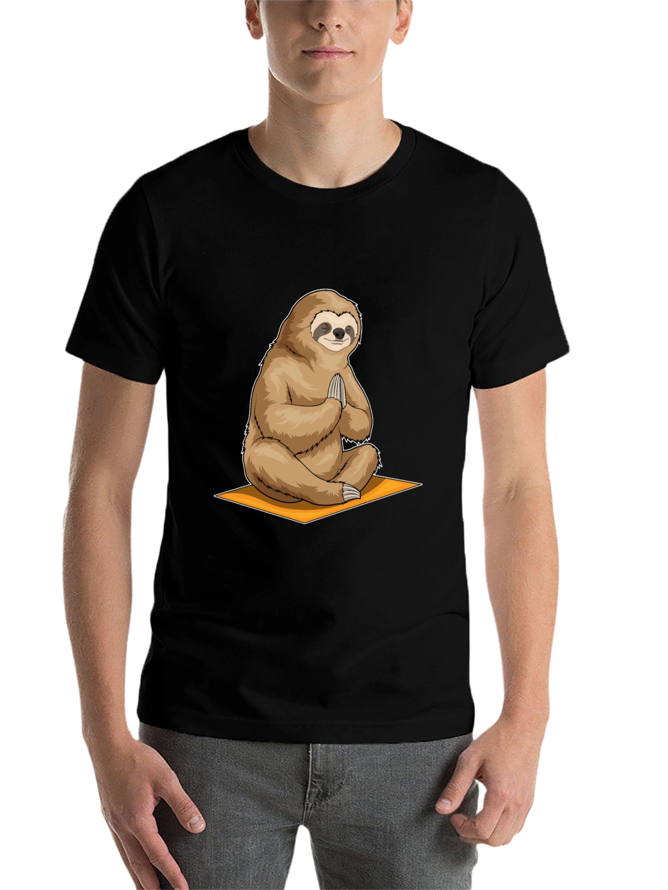 Black Meditating Sloth Graphic Tee - Relaxation Shirt view 7