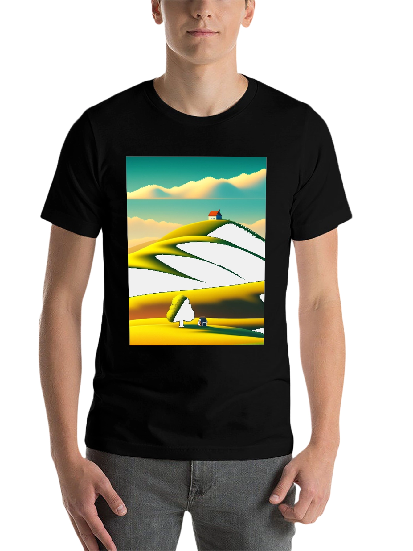 Black Vivid Landscape Graphic Tee - Soft Cotton Blend view 7