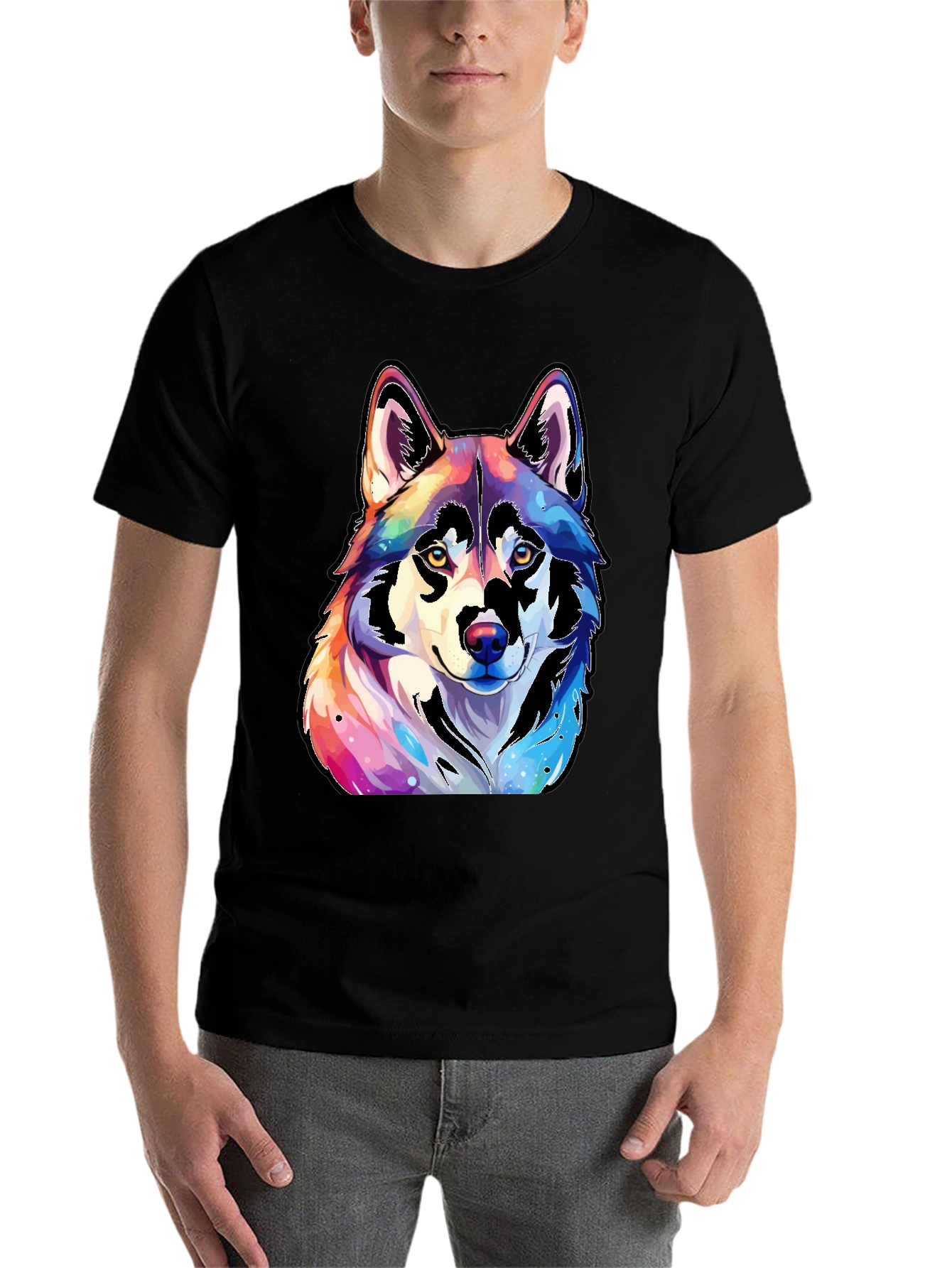 Black Rainbow Wolf Graphic Tee - Unisex view 7