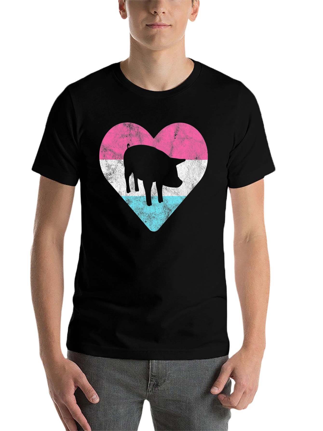 Black Pig Heart Pride T-Shirt - Black view 7
