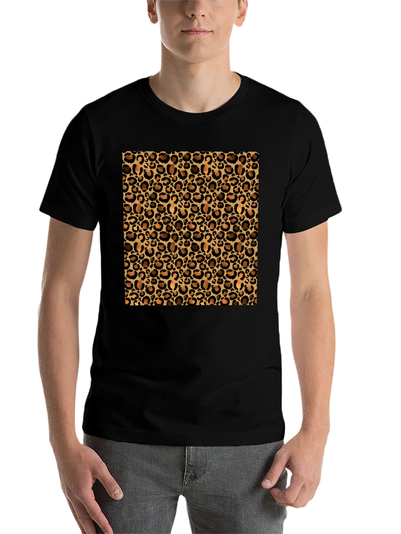 Black Leopard Print Black T-Shirt - Casual Fashion view 7