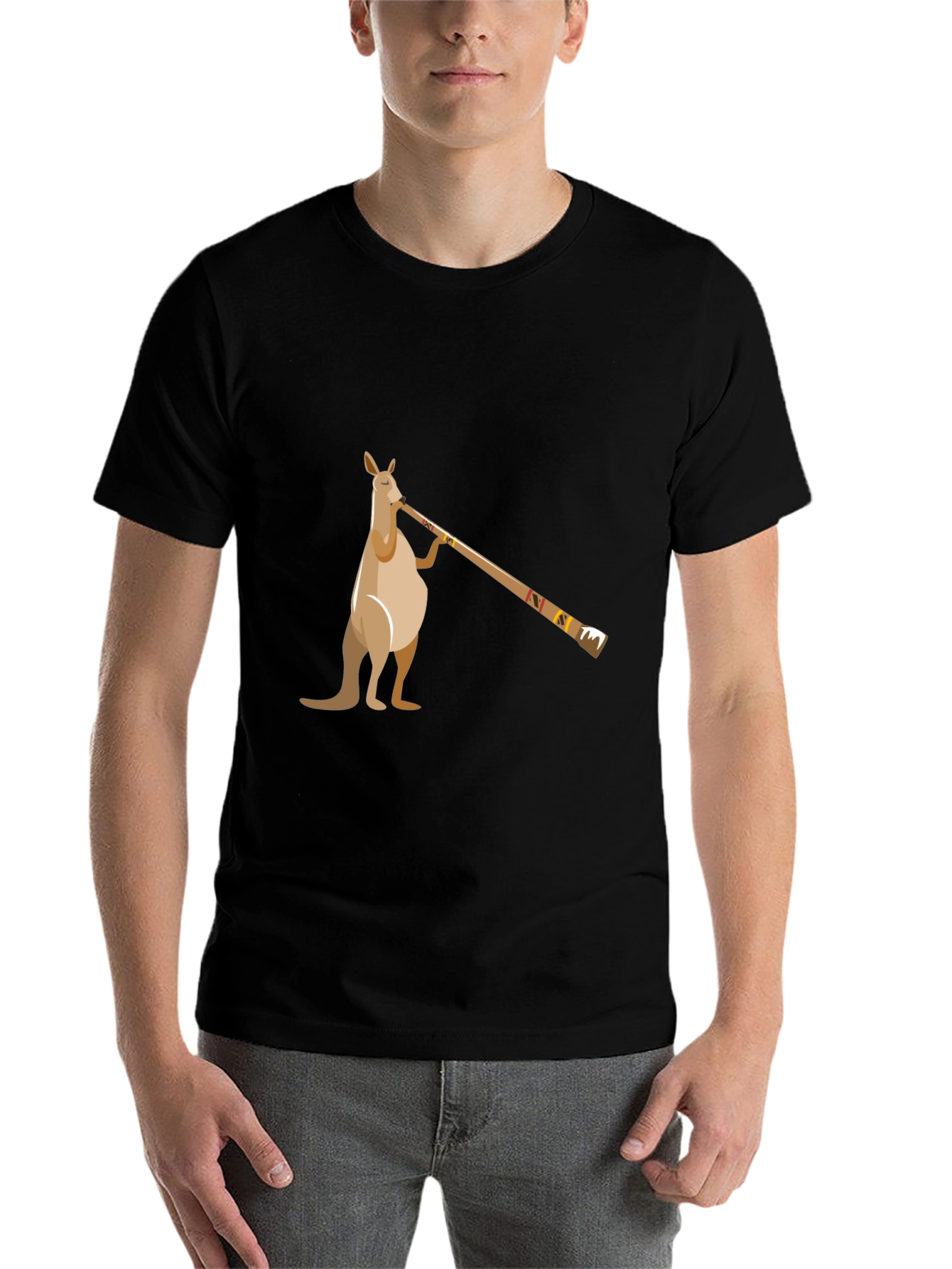 Black Kangaroo Didgeridoo T-Shirt - Black Cotton Tee view 7