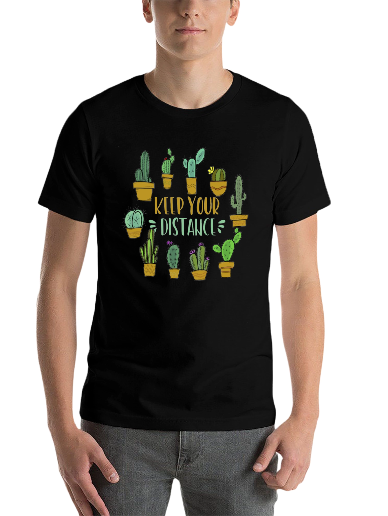 Black Keep Your Distance Cactus Graphic Tee view 7