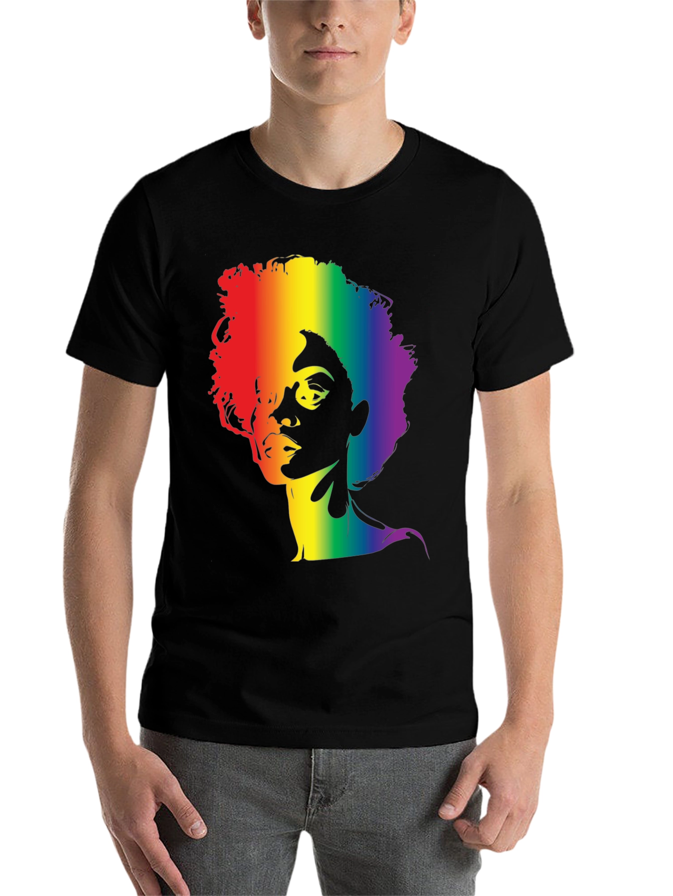 Black Rainbow Afro Graphic Tee - Stylish Black T-Shirt view 7