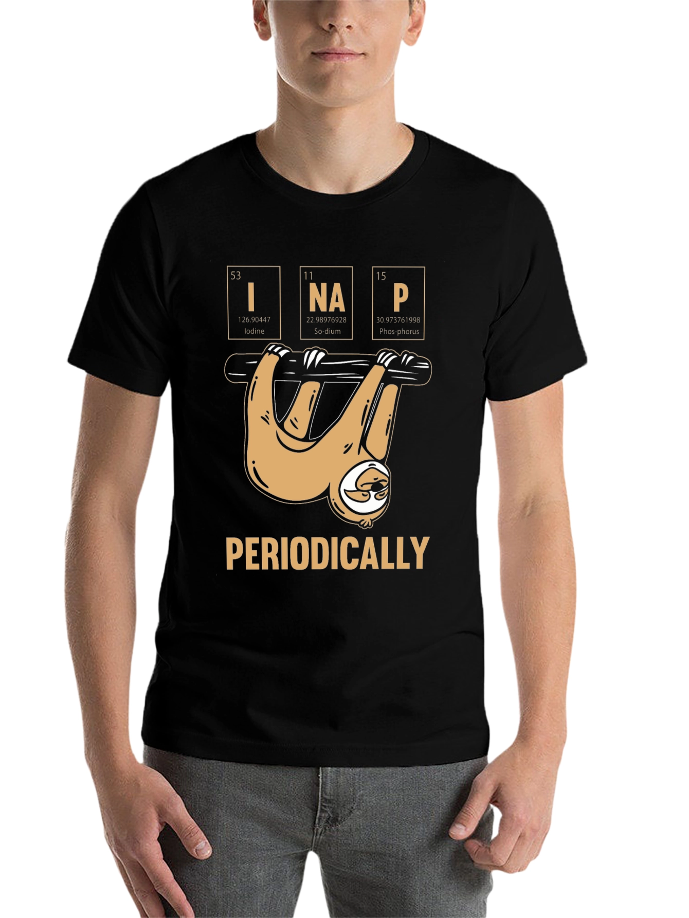 Black Periodically Sloth Funny T-Shirt view 7