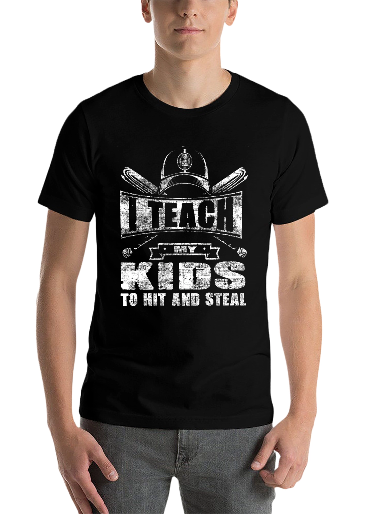 Black I Teach My Kids to Hit and Steal T-Shirt view 7