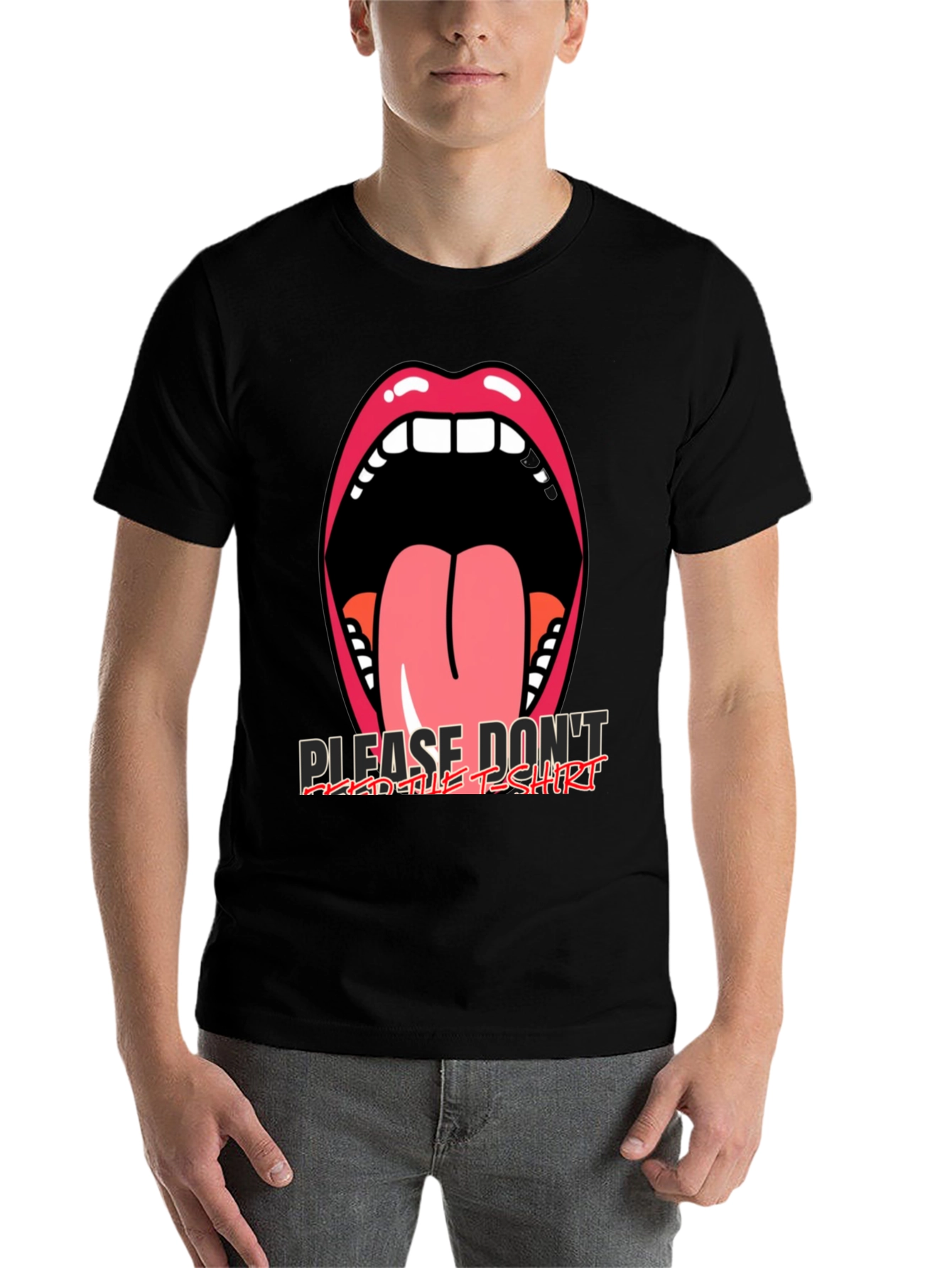Black Graphic Tee: Open Mouth Tongue Out view 7