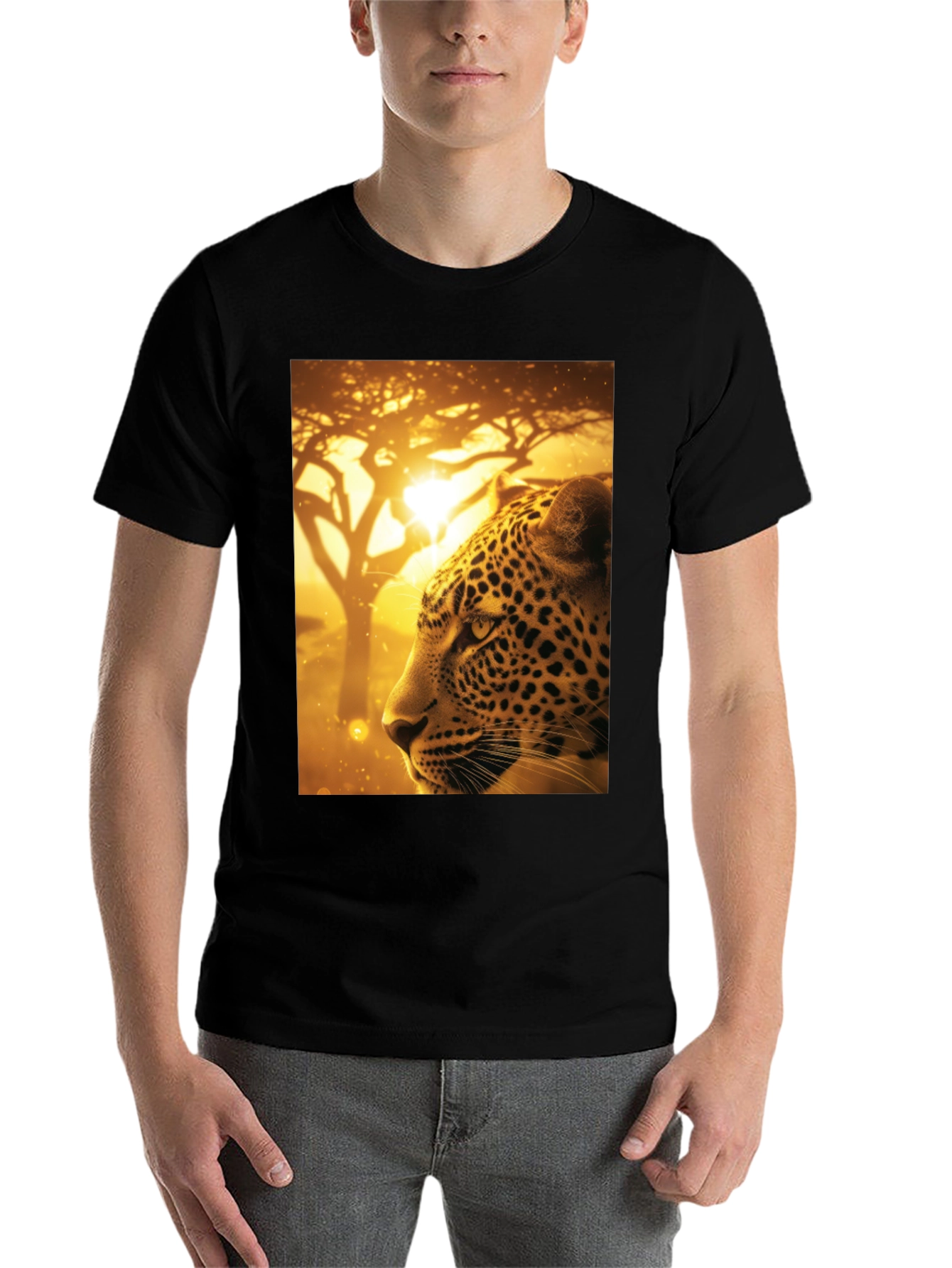 Black Leopard Graphic Print Black T-Shirt view 7