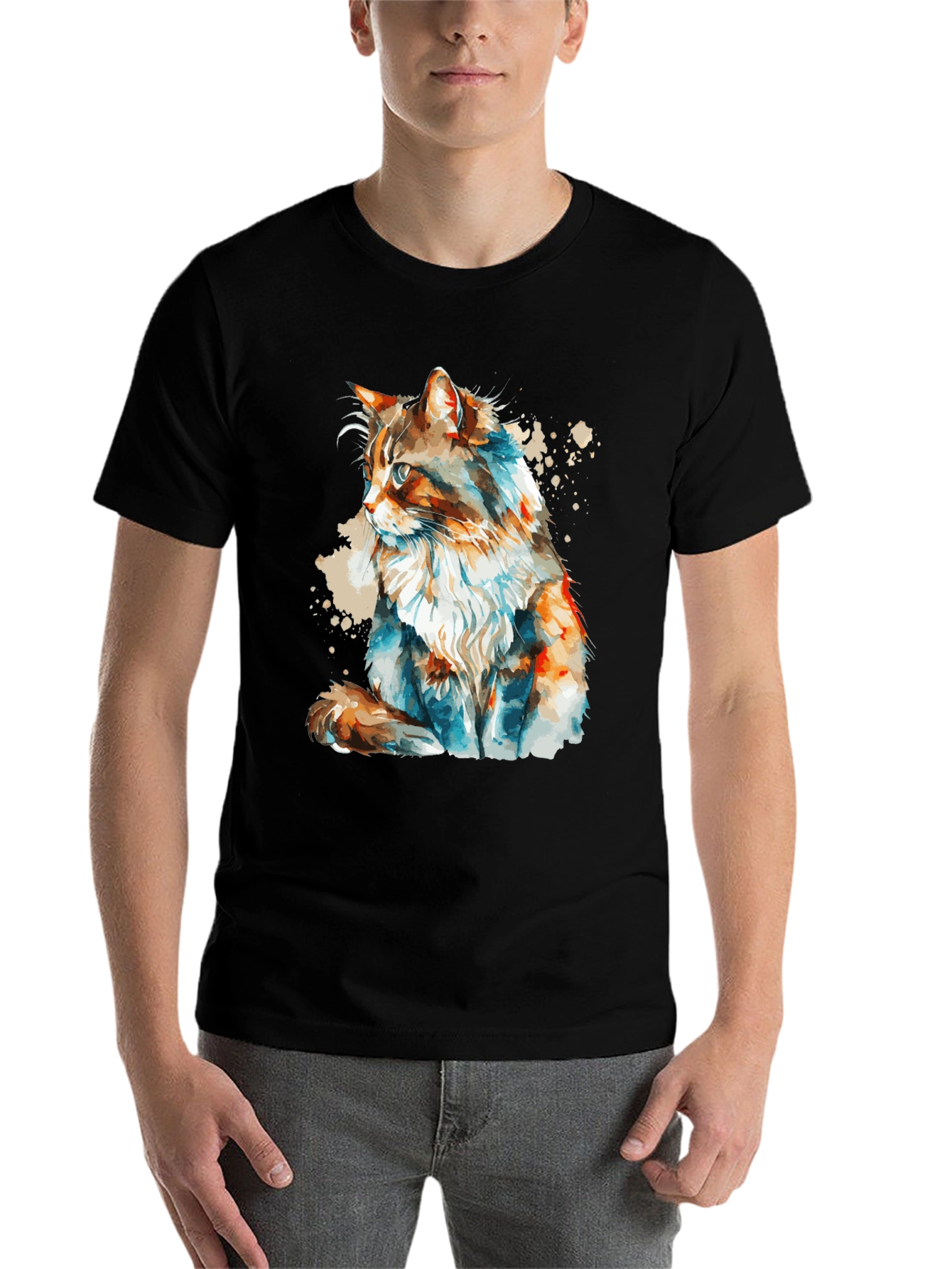 Black Watercolor Cat T-Shirt: Stylish & Unique Design view 7