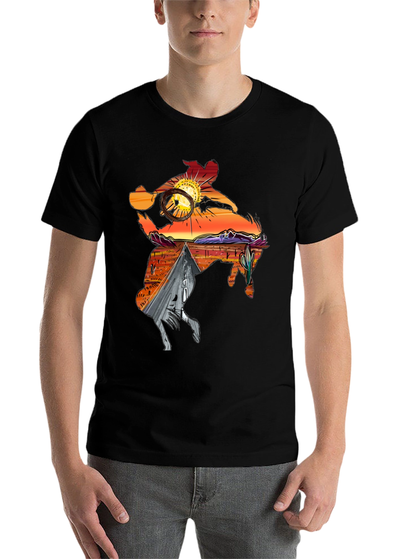Black Western Desert Sunset Graphic Tee view 7
