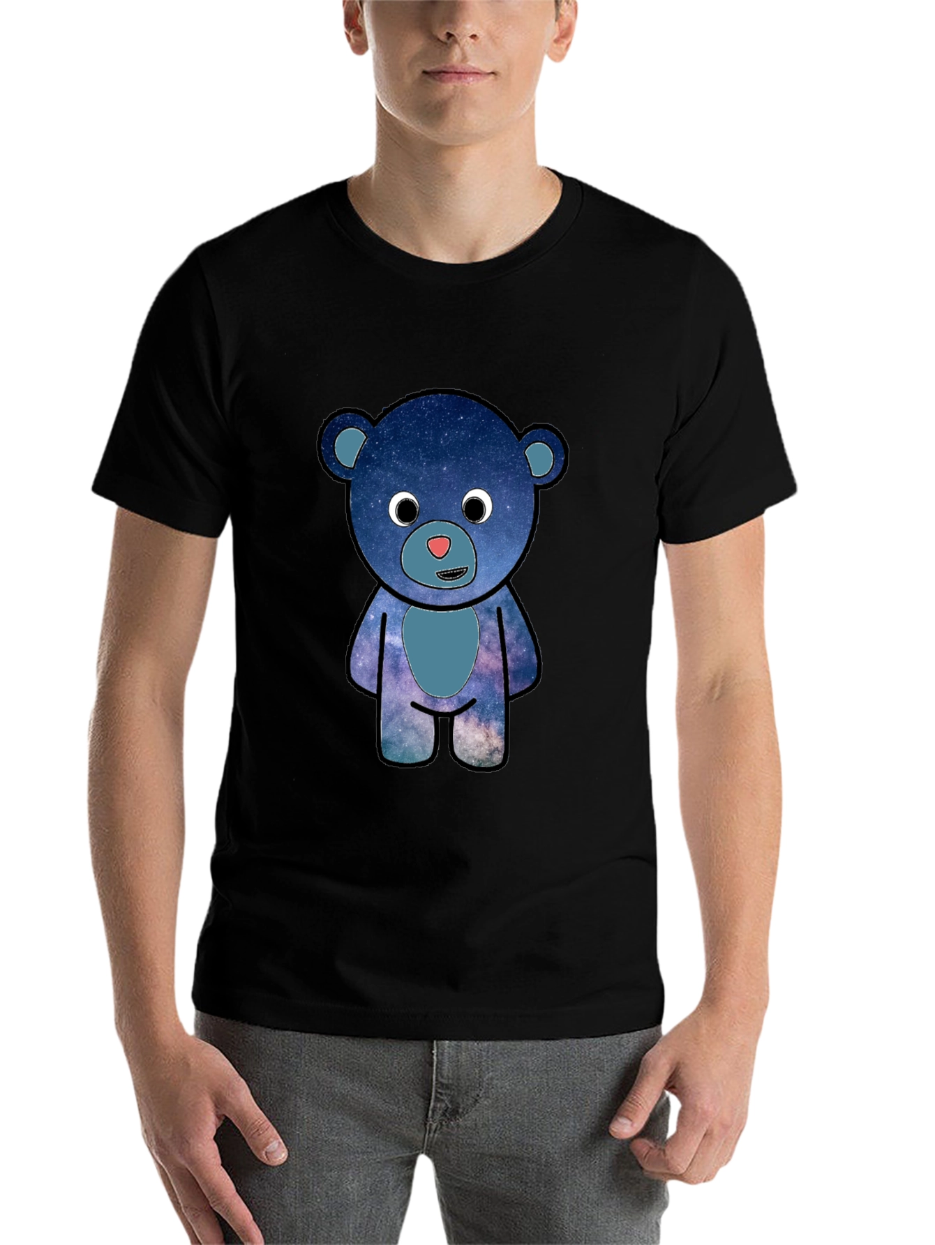 Black Galaxy Bear Graphic T-Shirt - Black Cotton Blend view 7